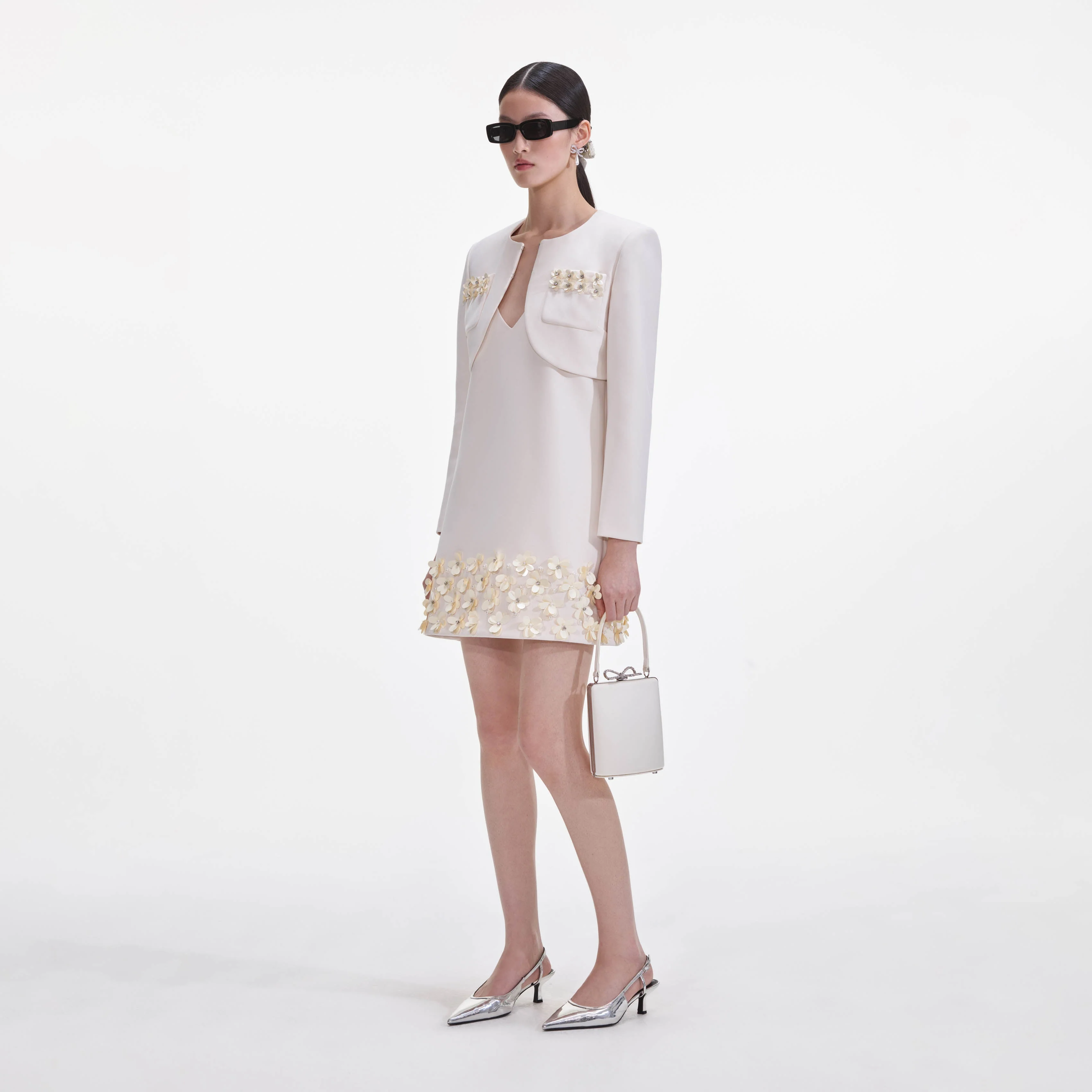 Cream Crepe 3D Sequin Jacket - Image 2