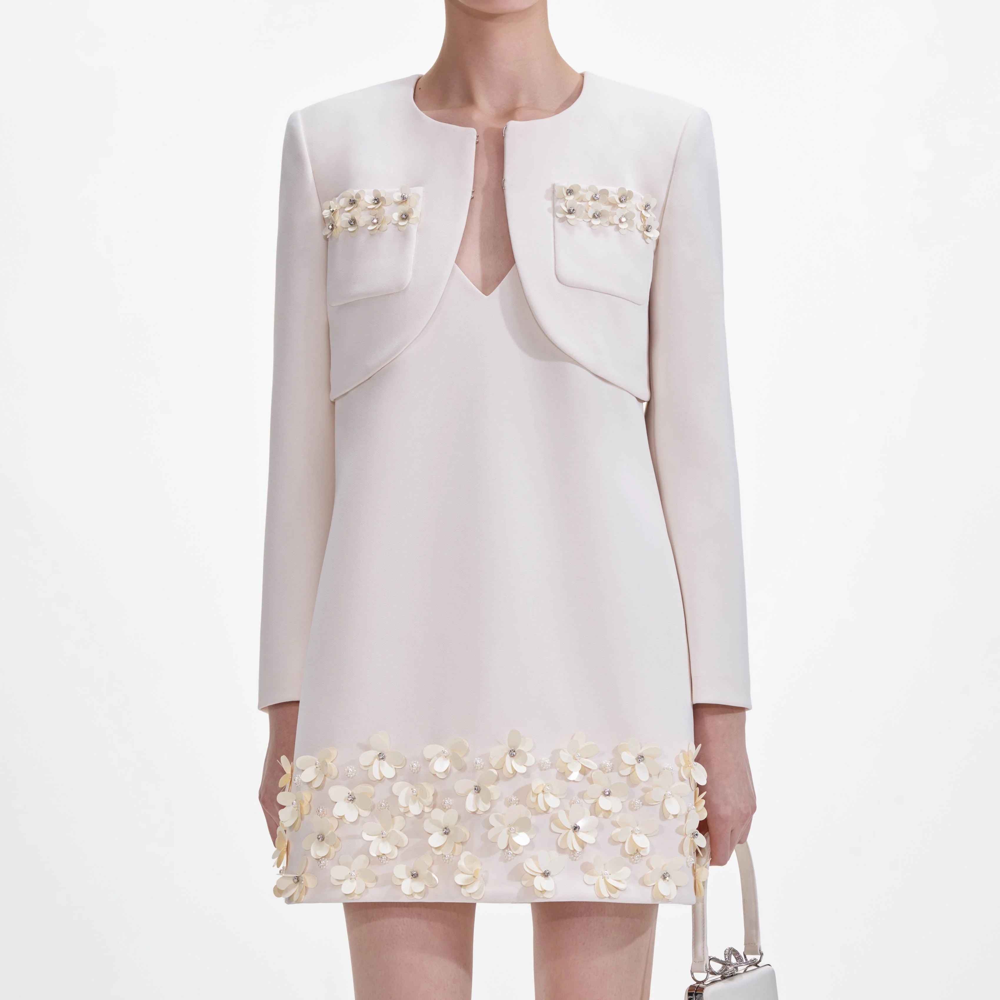 Cream Crepe 3D Sequin Jacket - Image 4
