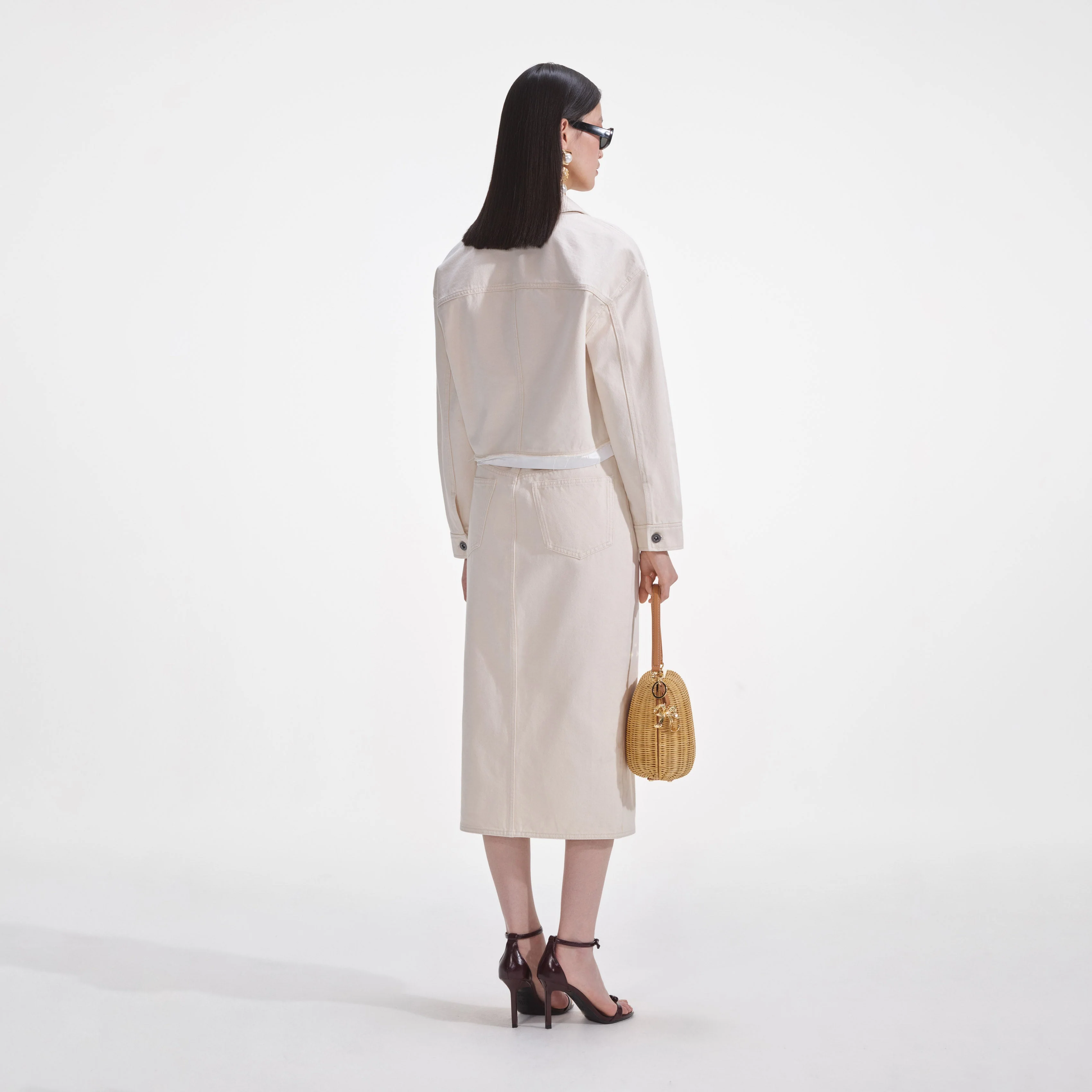 Cream Denim Midi Skirt - Image 3