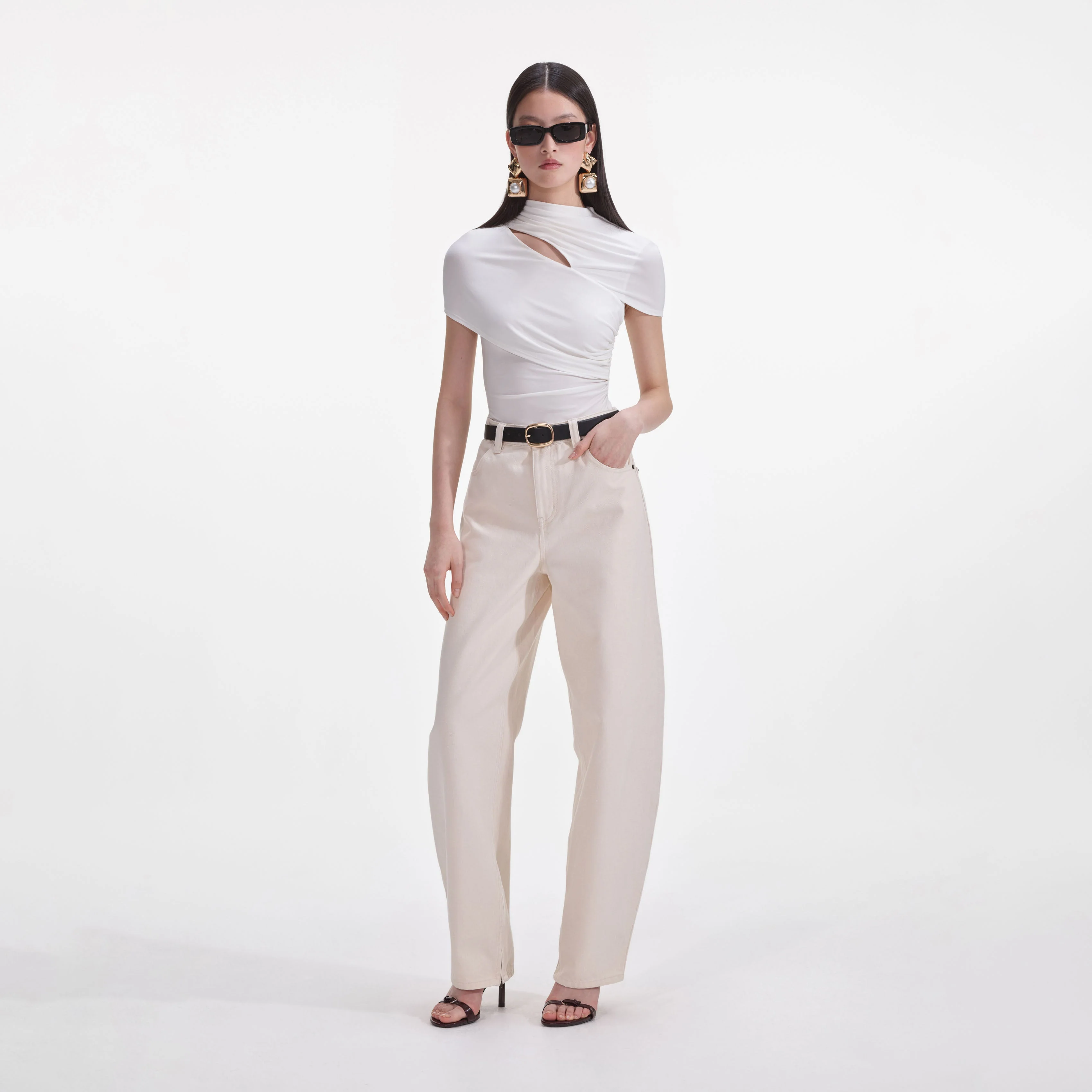 Cream Jersey Gathered Top - Image 2