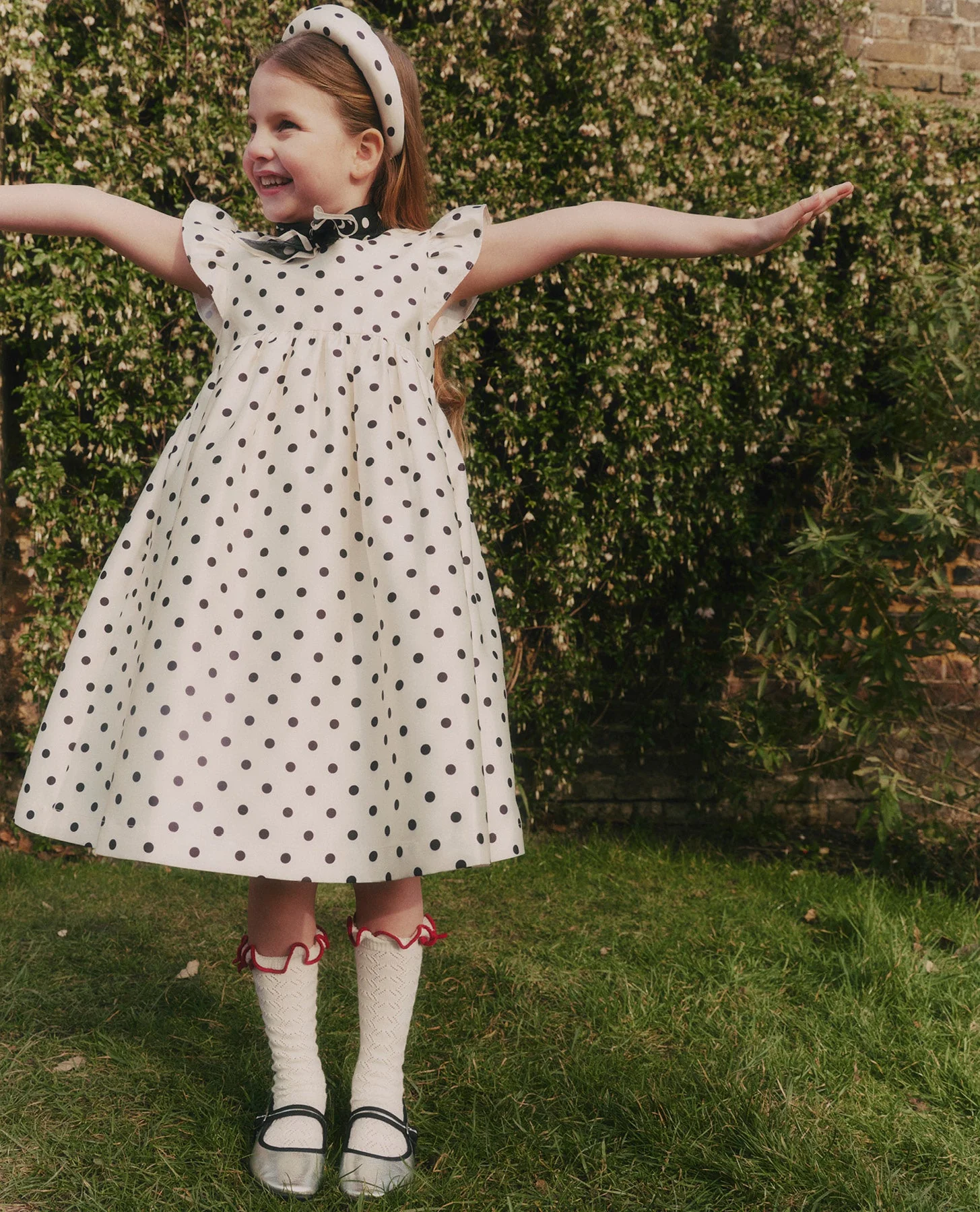 Cream Polka Dot Taffeta Dress - Image 4