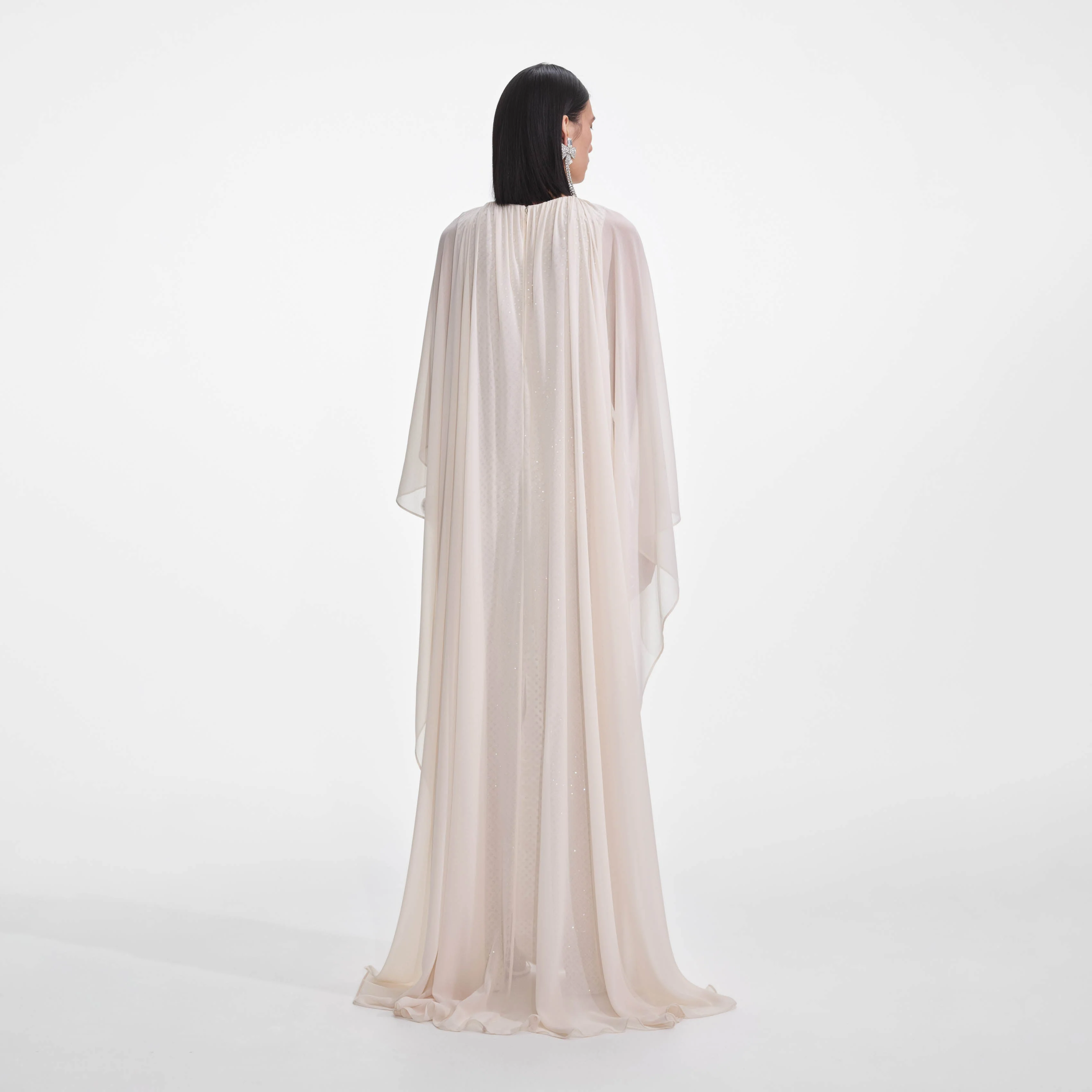 Cream Rhinestone Cape Maxi Dress - Image 3
