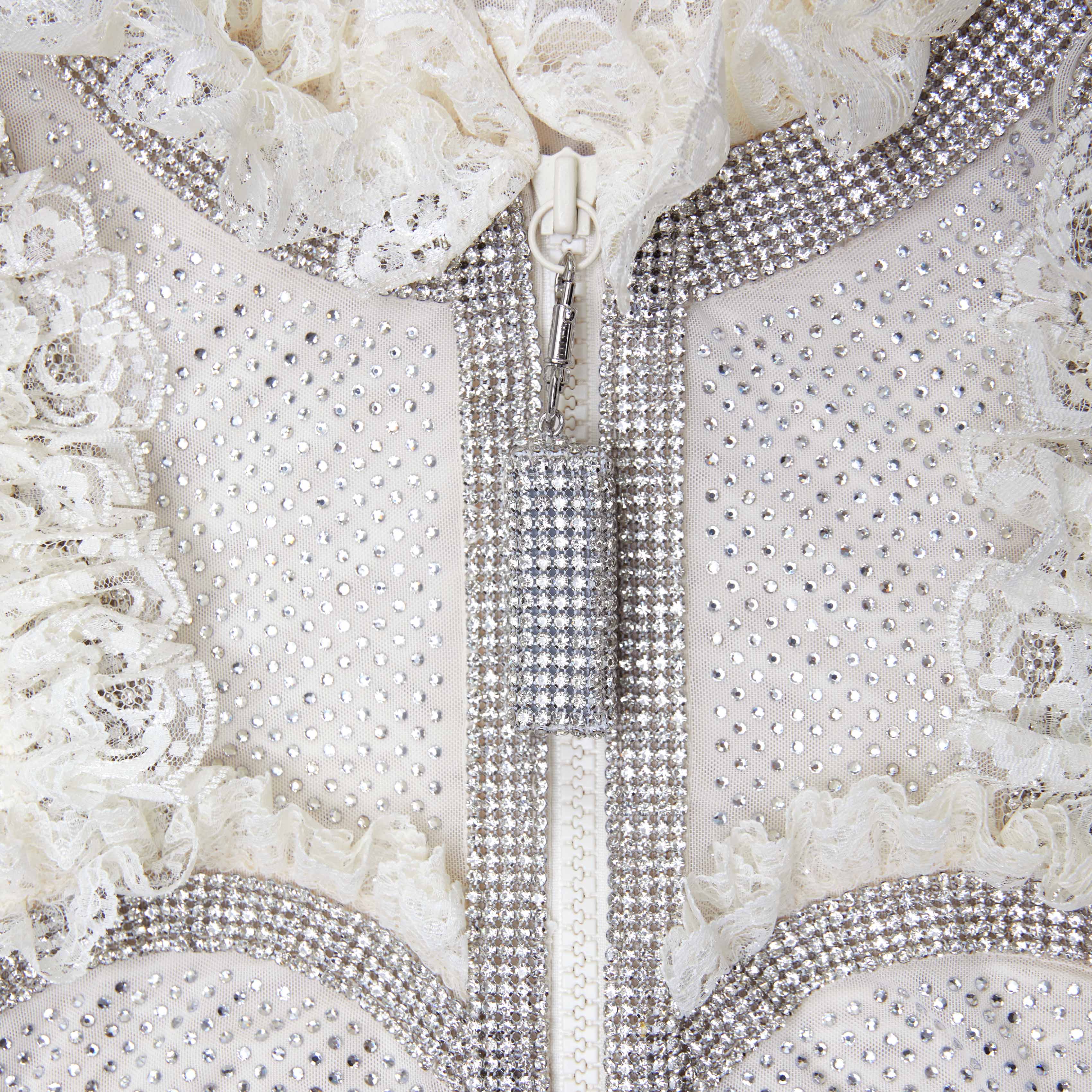 Cream Rhinestone Mesh Ruffle Mini Dress - Image 5