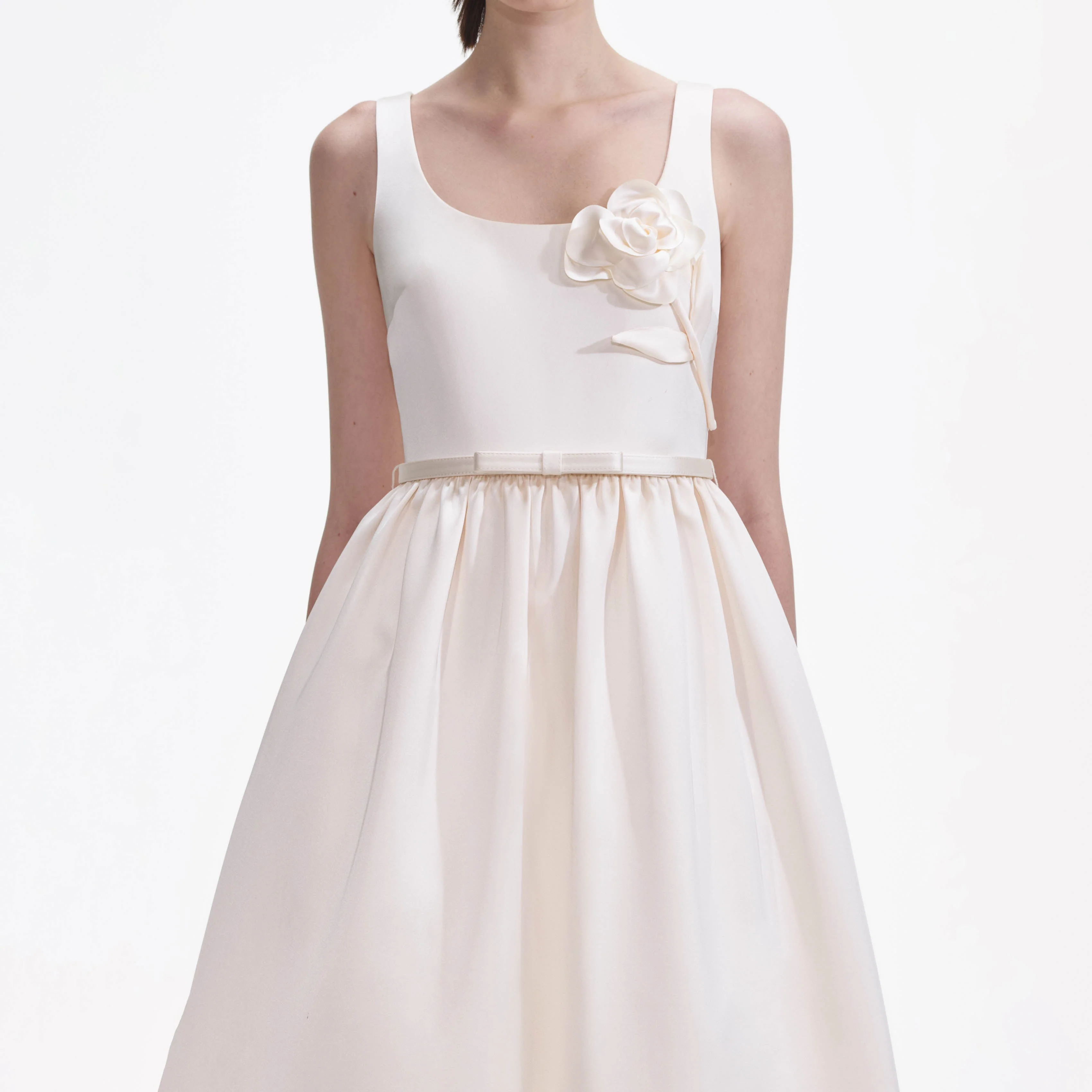 Cream Satin Flower Midi Dress - Image 4
