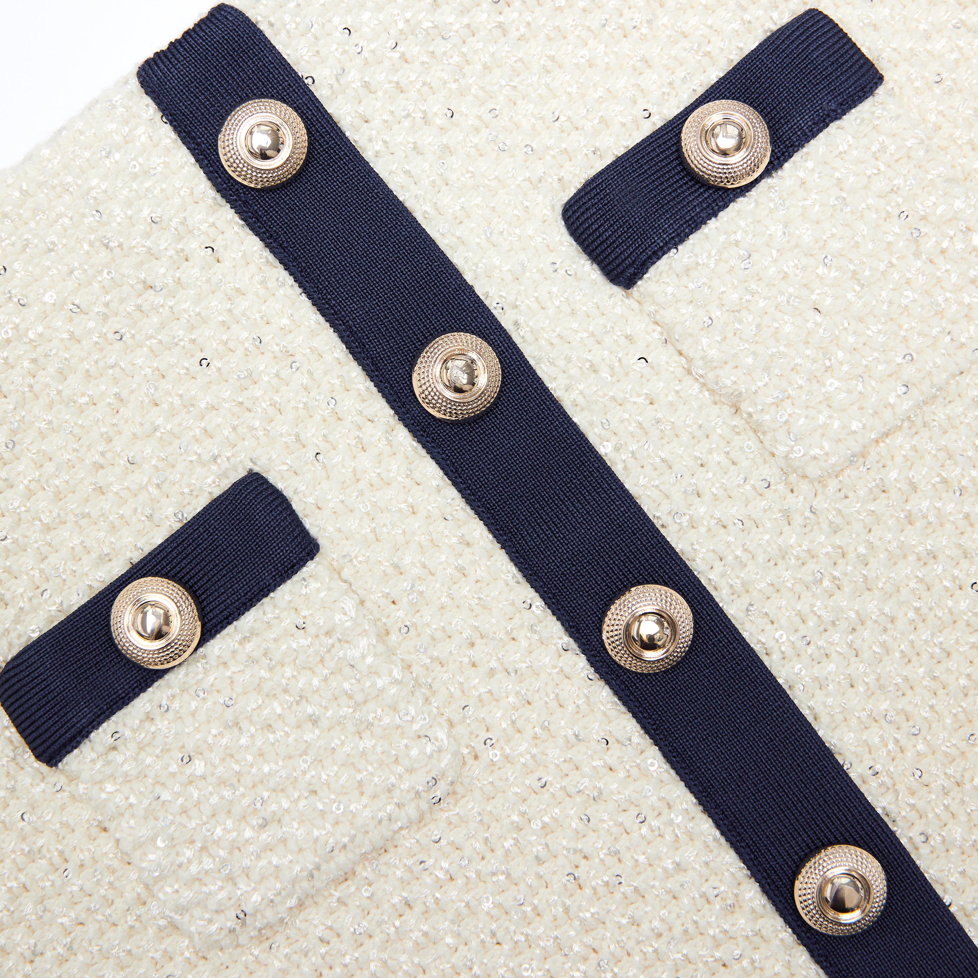 Cream Sequin Knit Skirt - Image 3