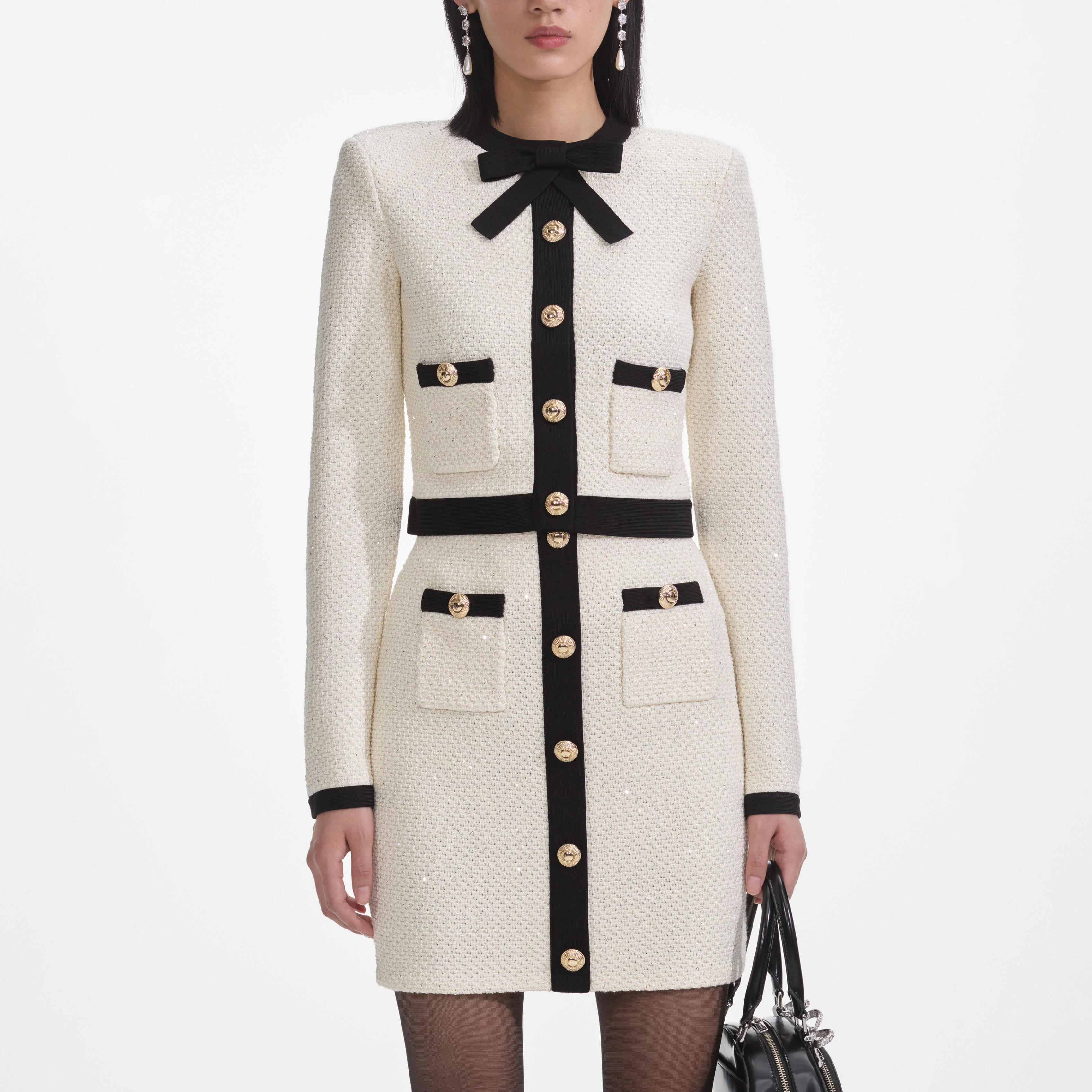 Cream Sequin Tie Neck Cardigan - Image 4
