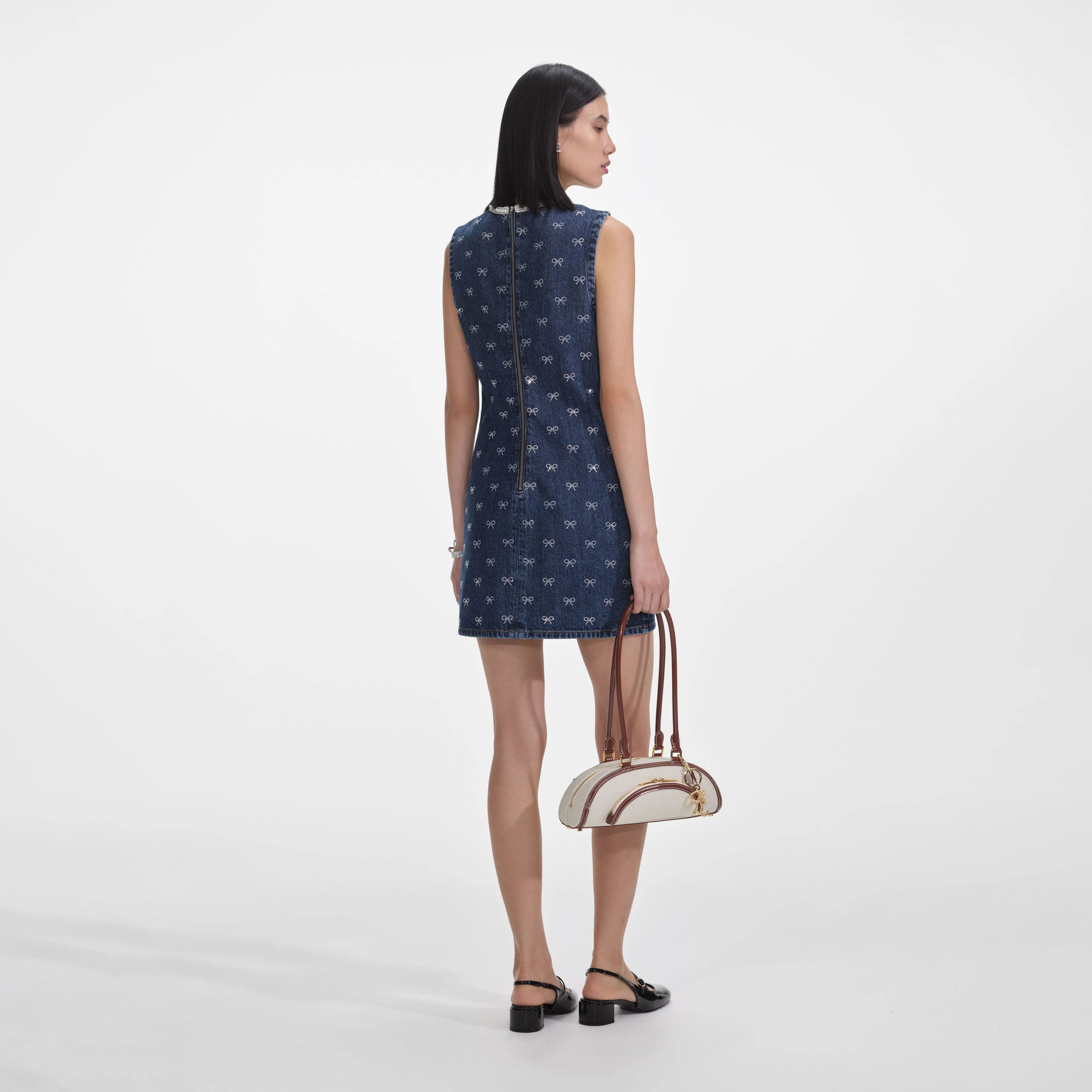 Denim Diamante Bow Mini Dress - Image 3