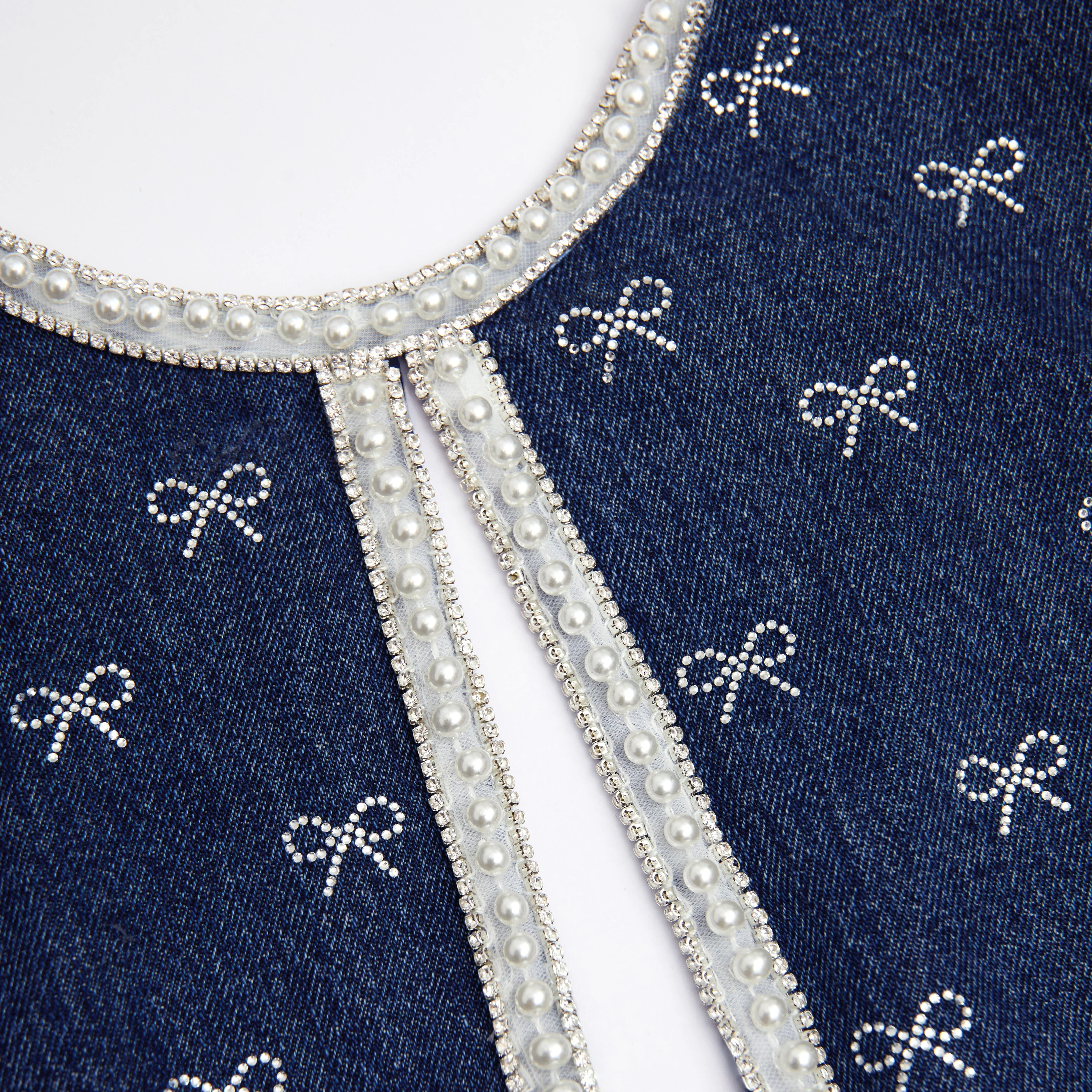 Denim Diamante Bow Mini Dress - Image 5