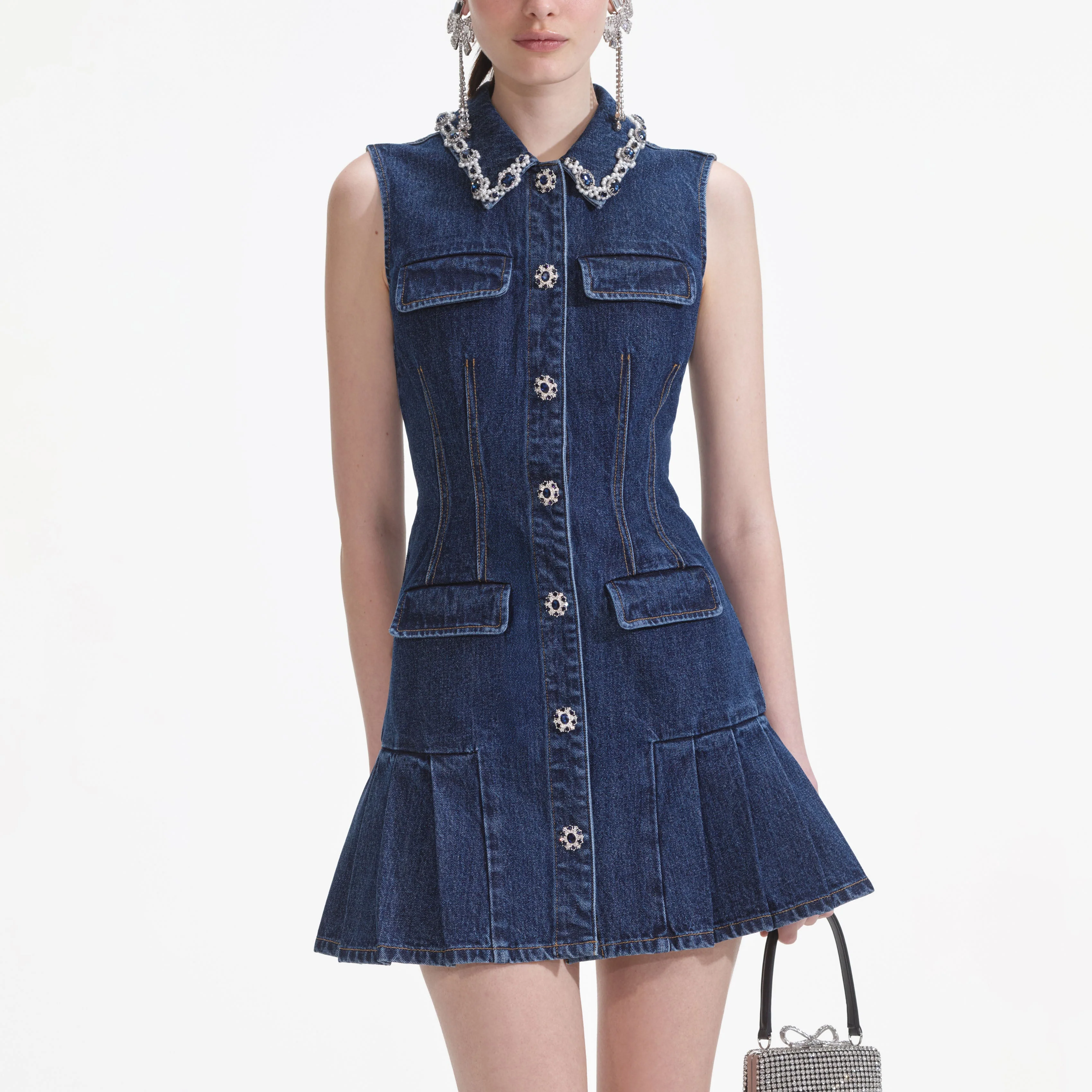 Denim Sleeveless Mini Dress - Image 4