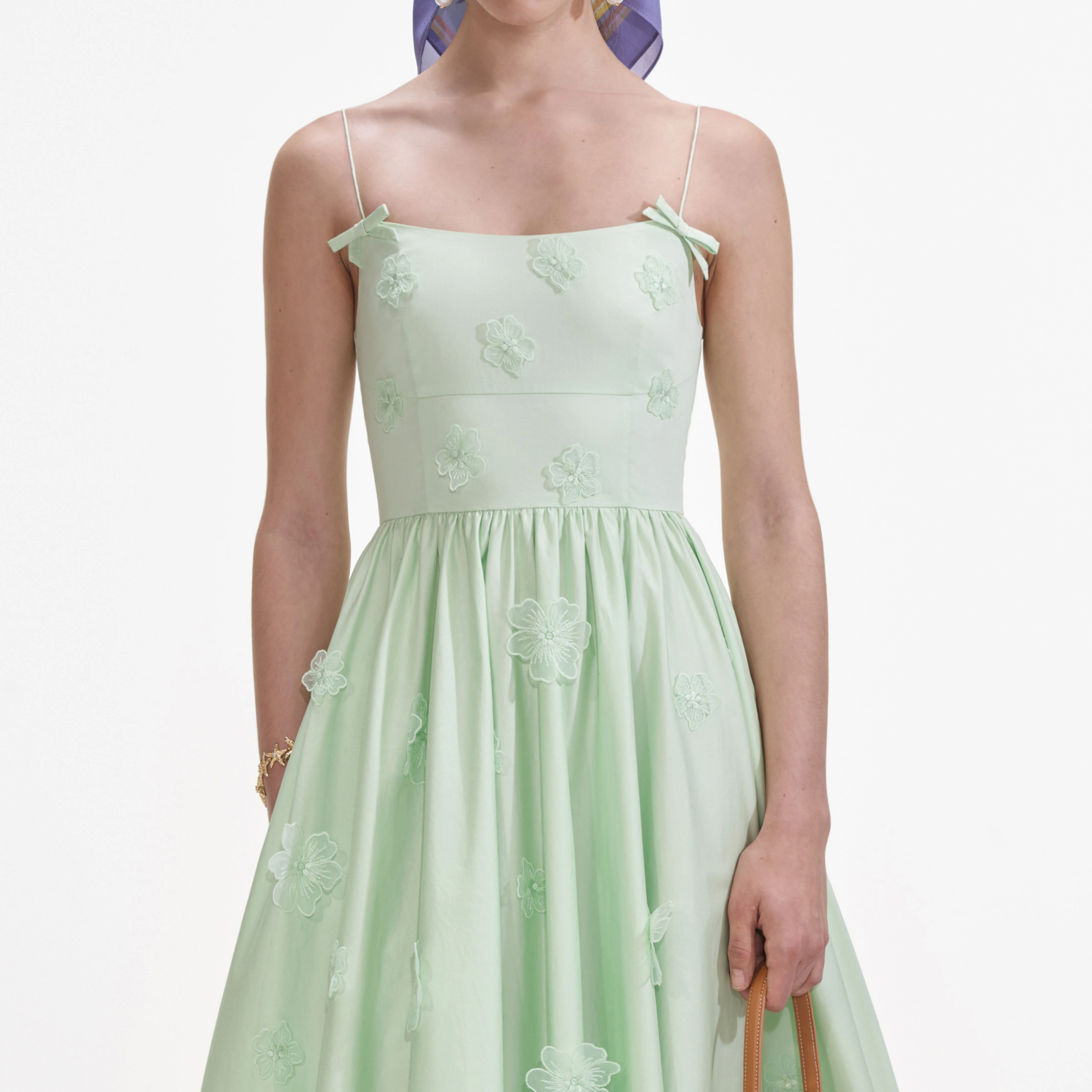 Green Cotton Flower Midi Dress - Image 4