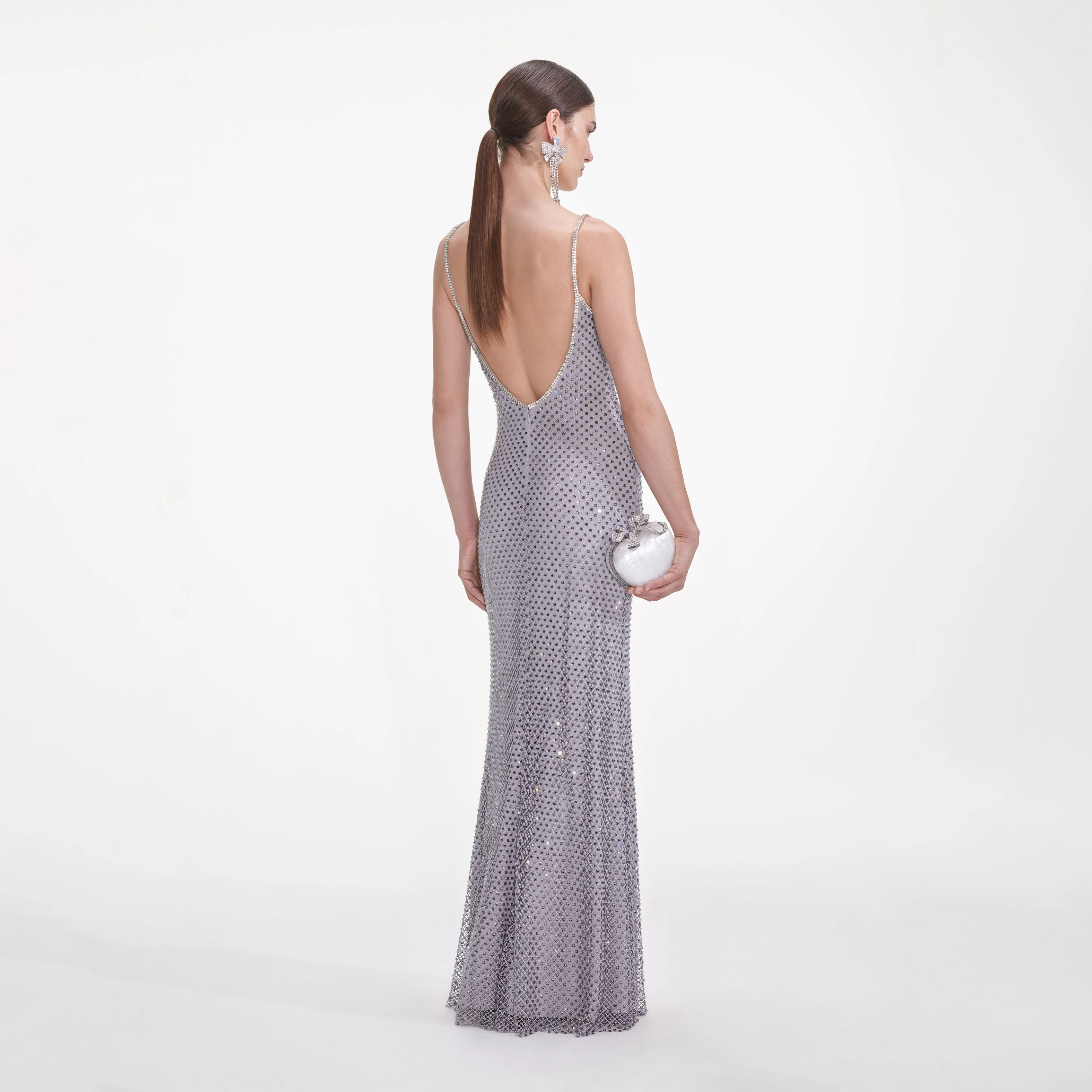 Grey Square Rhinestone Fishnet Maxi Dress - Image 3