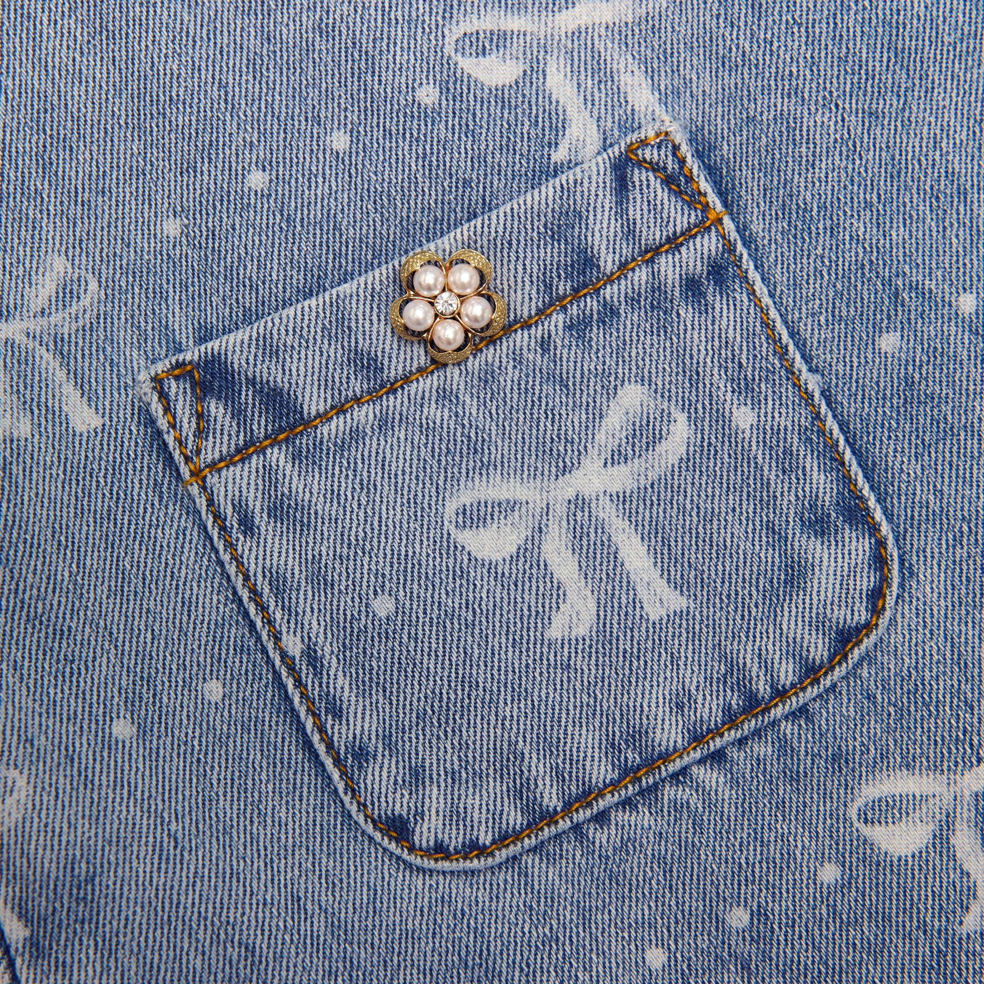Light Blue Bow Denim Dress - Image 3