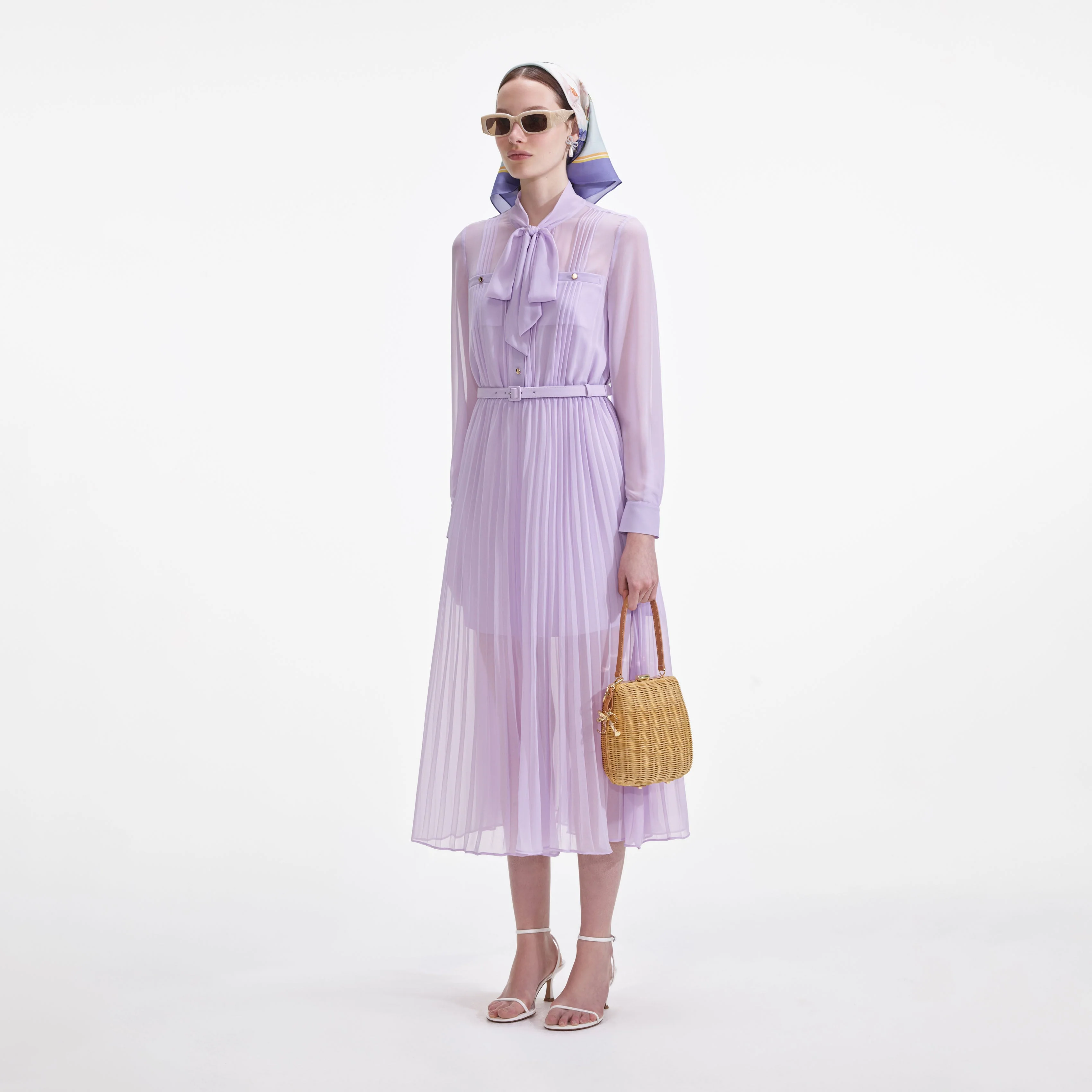 Lilac Chiffon Tie Neck Midi Dress - Image 2