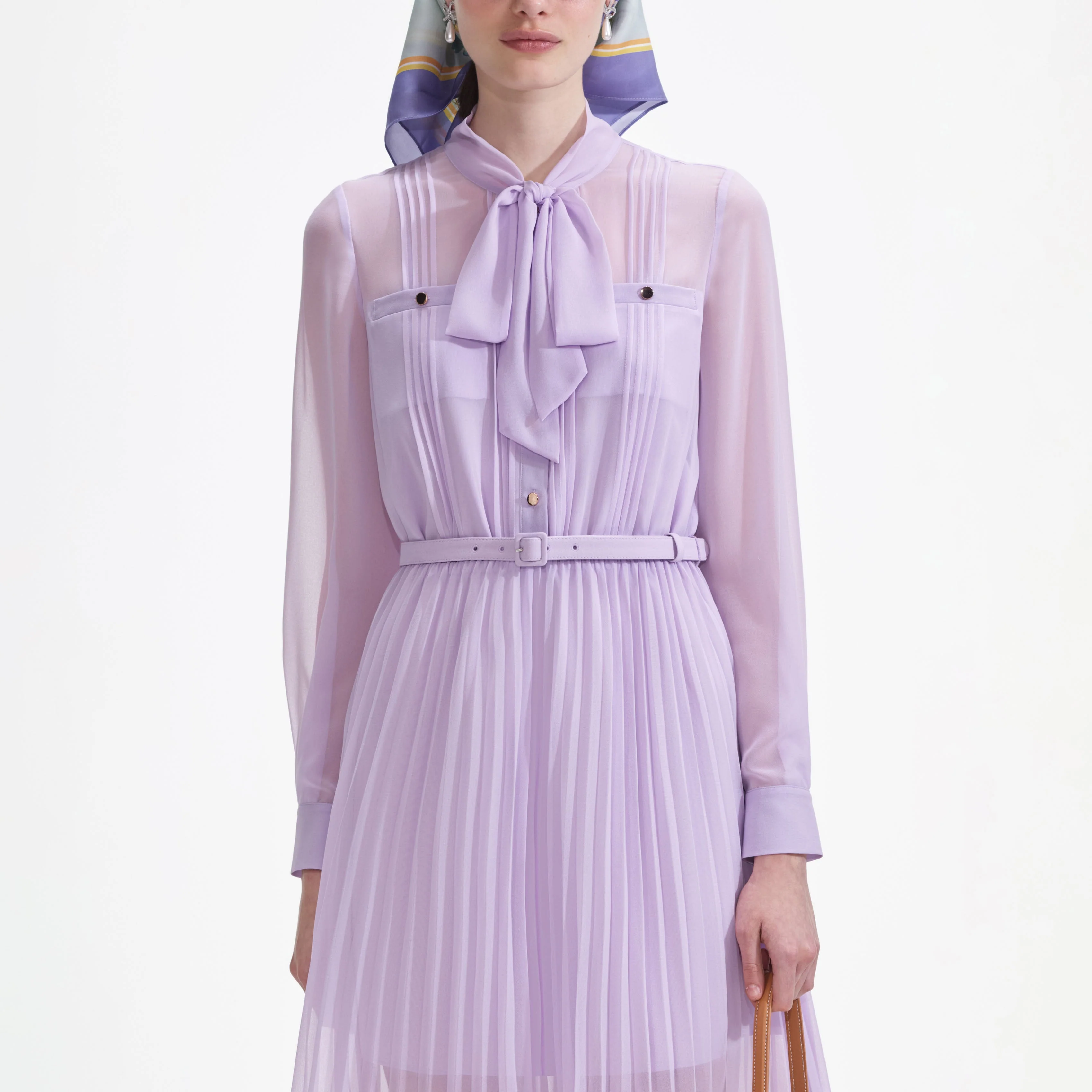 Lilac Chiffon Tie Neck Midi Dress - Image 4