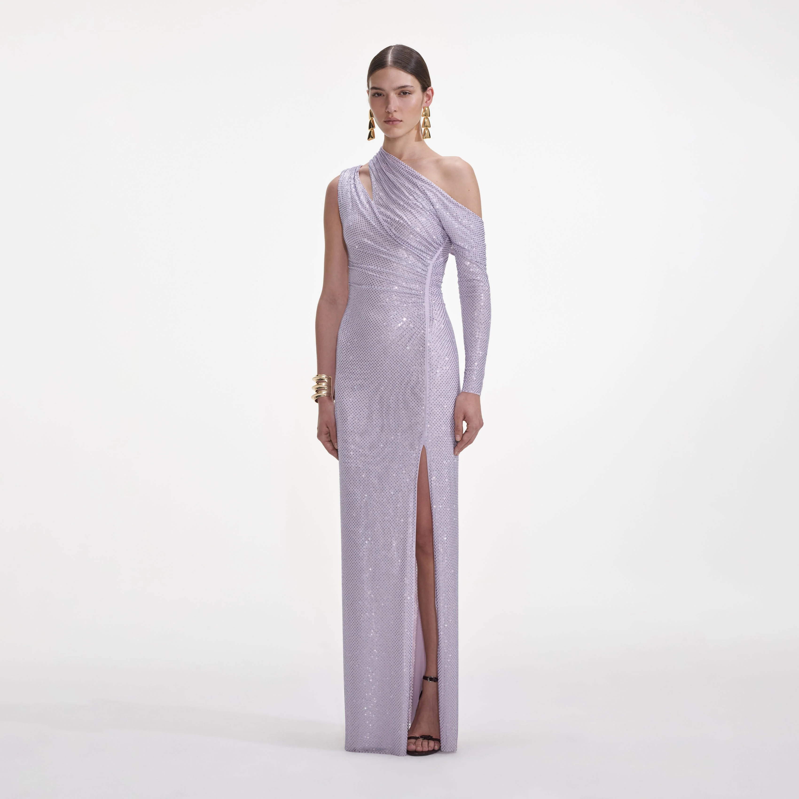 Lilac Rhinestone Gathered Maxi Dress - Image 2