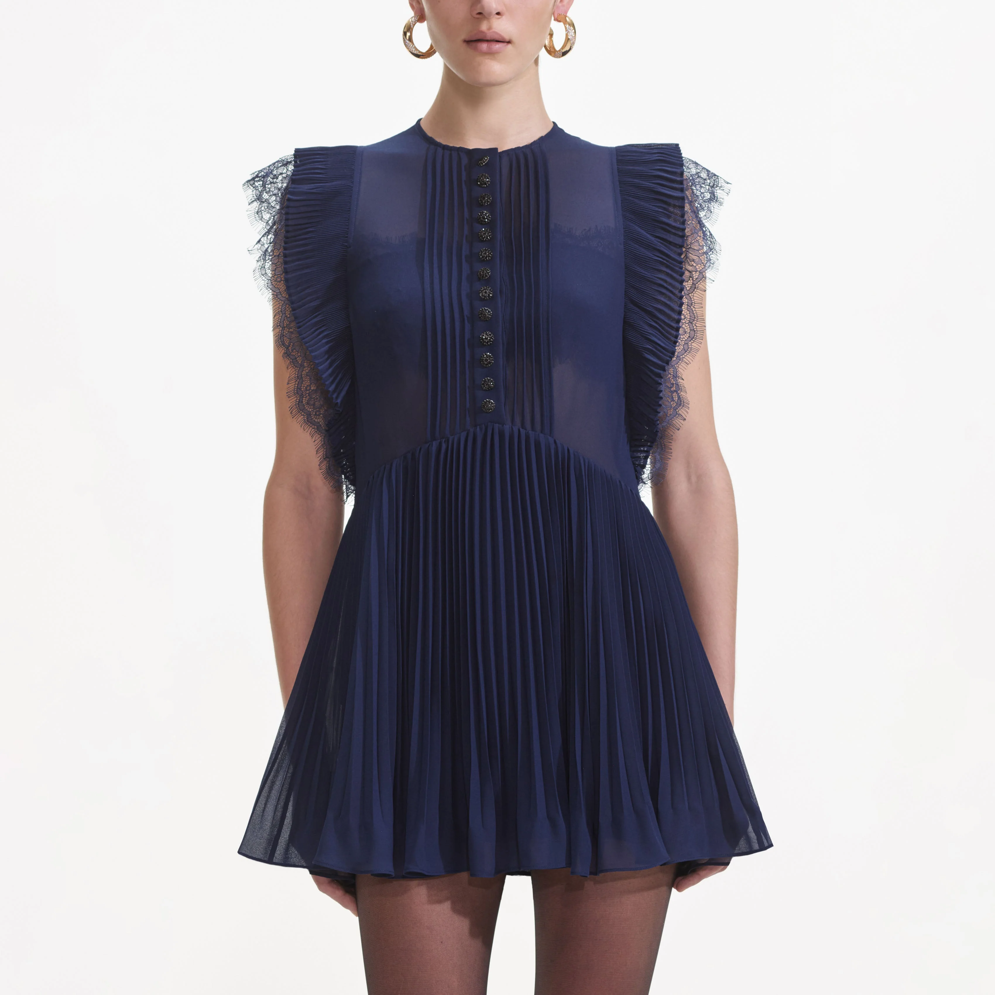 Navy Chiffon Ruffle Mini Dress - Image 4