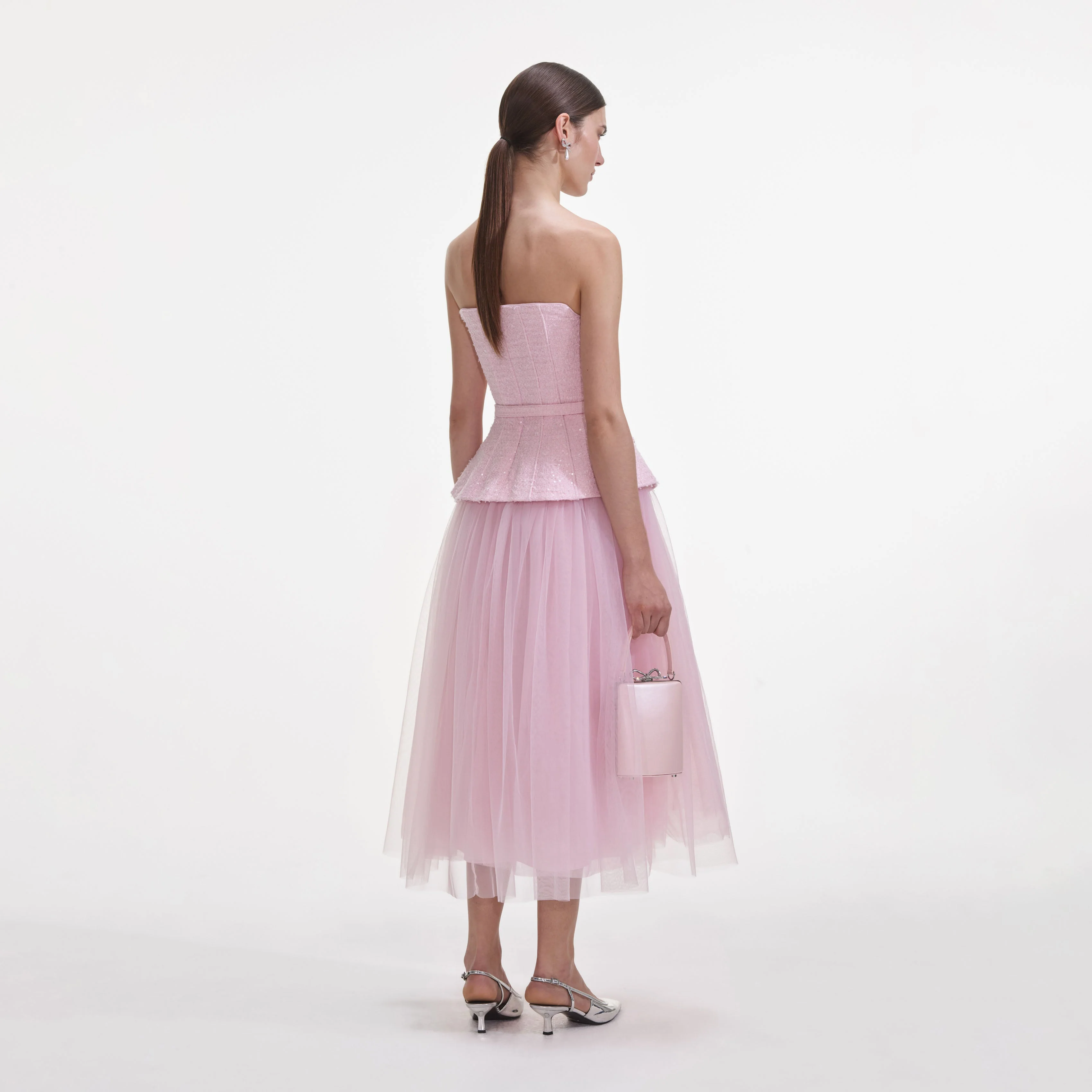 Pink Boucle Tulle Midi Dress - Image 3