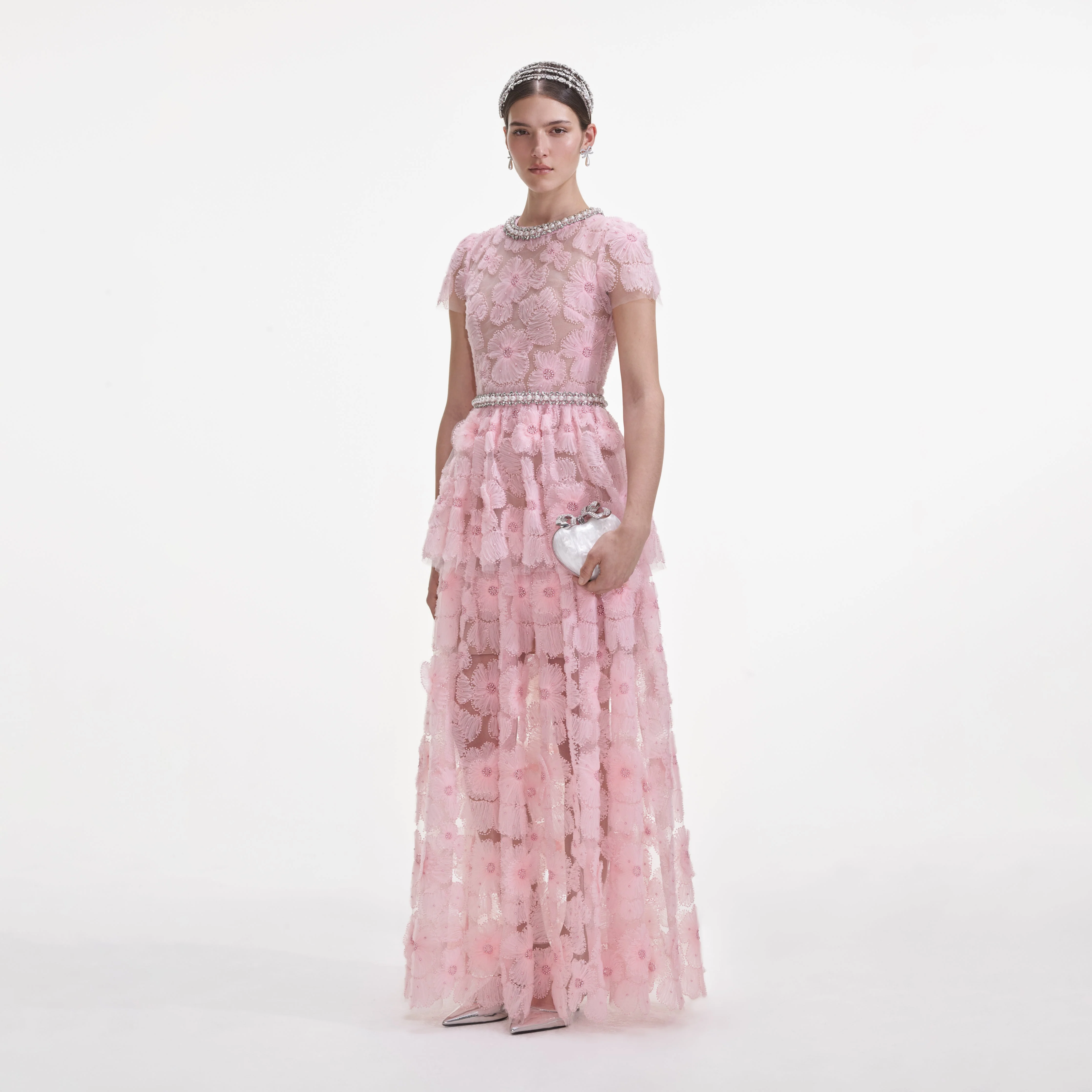 Pink Embellished Tulle Maxi Dress - Image 2