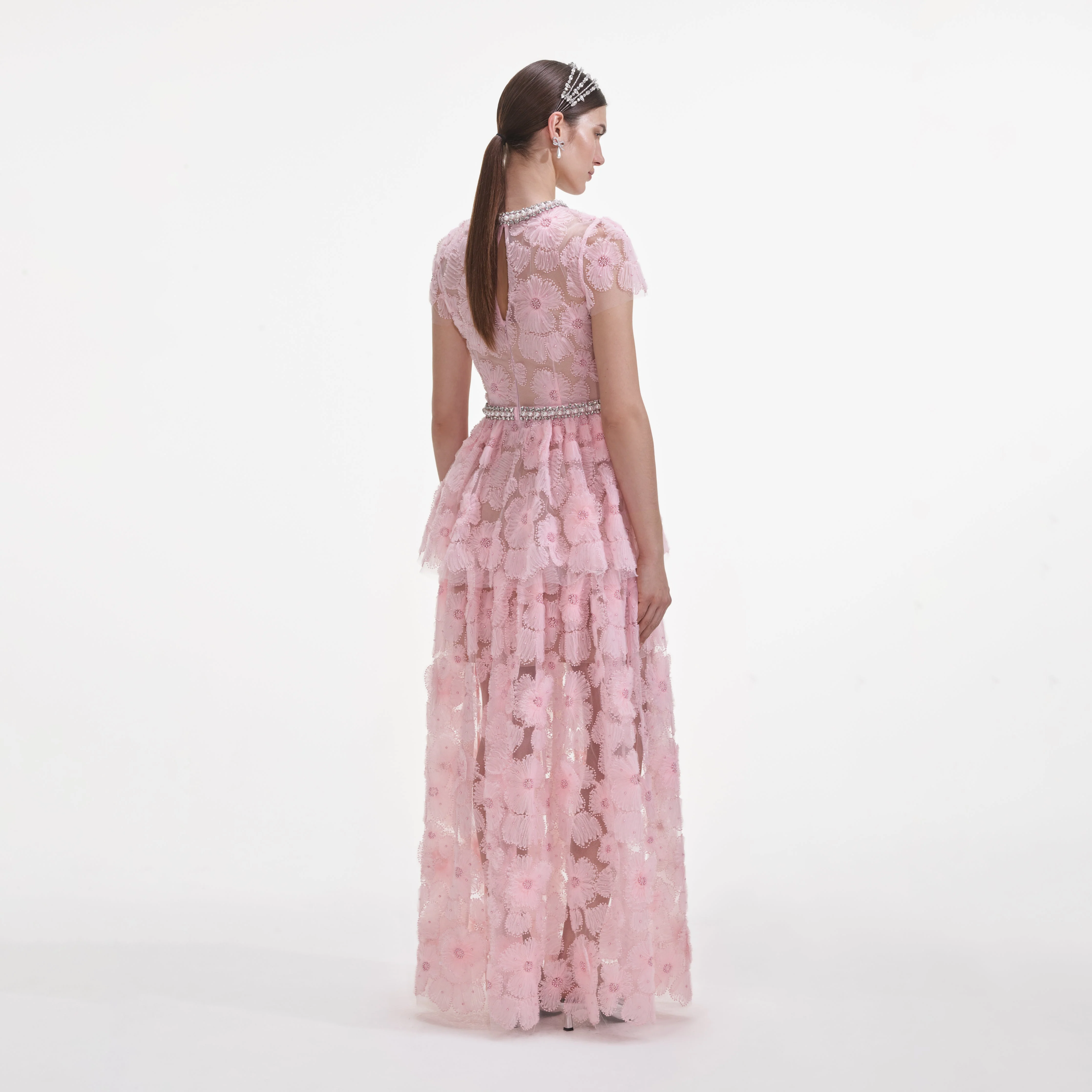 Pink Embellished Tulle Maxi Dress - Image 3