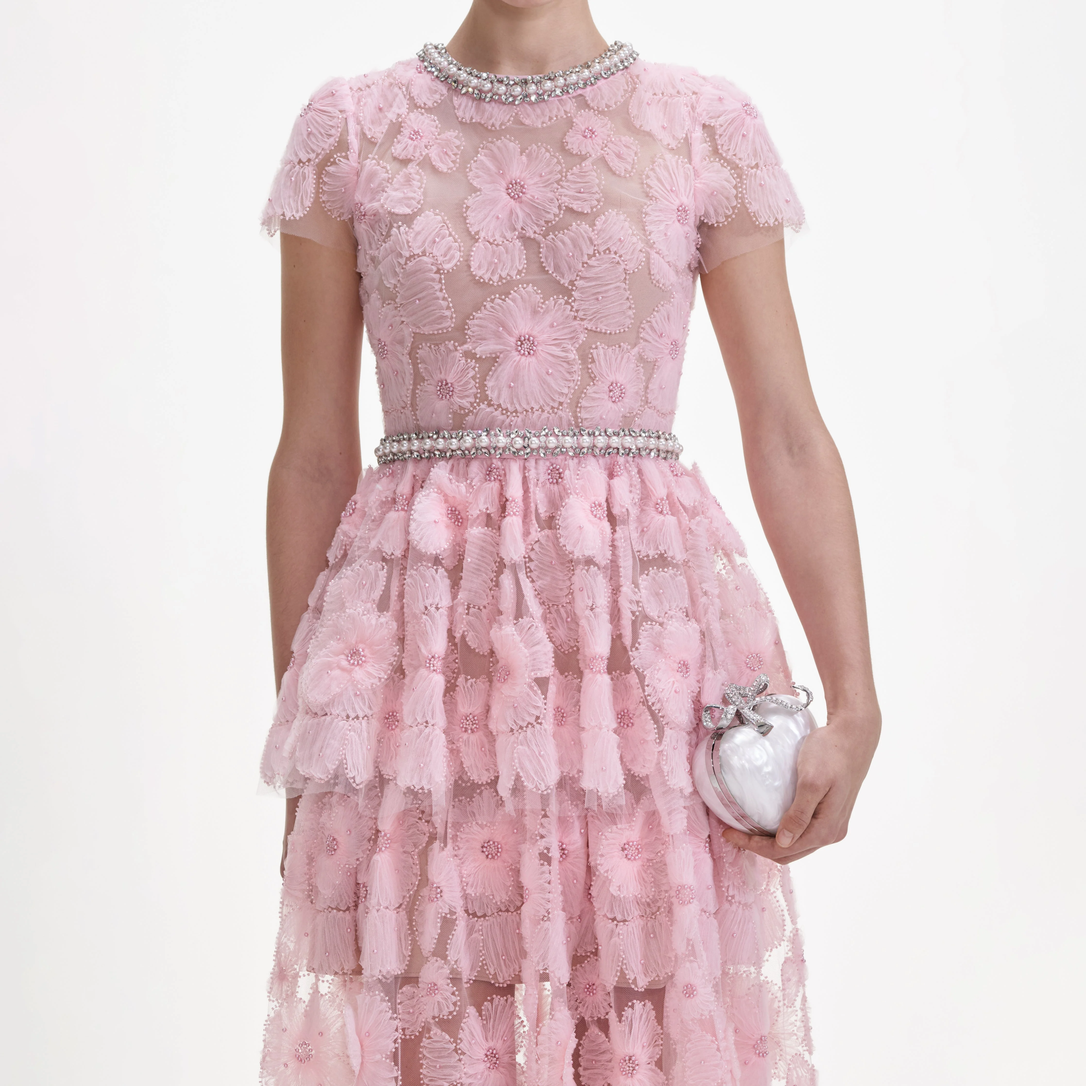 Pink Embellished Tulle Maxi Dress - Image 4