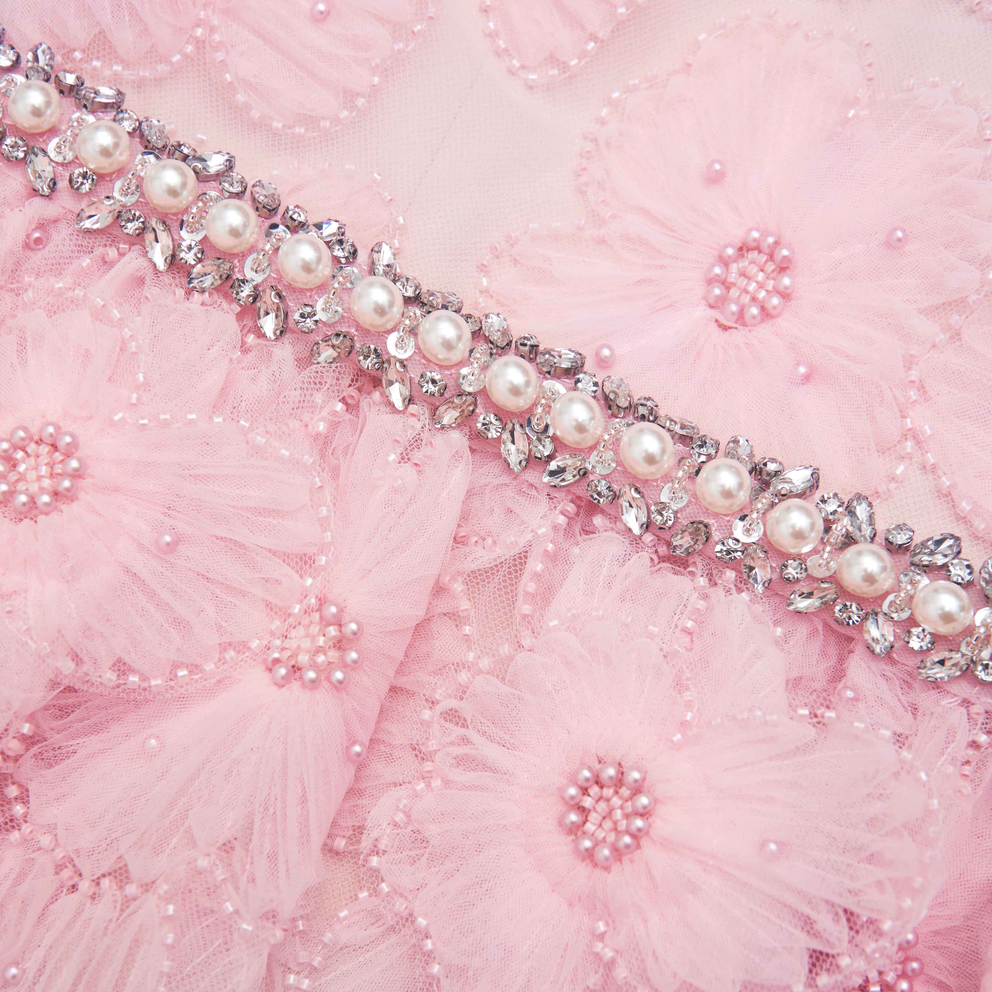 Pink Embellished Tulle Maxi Dress - Image 5