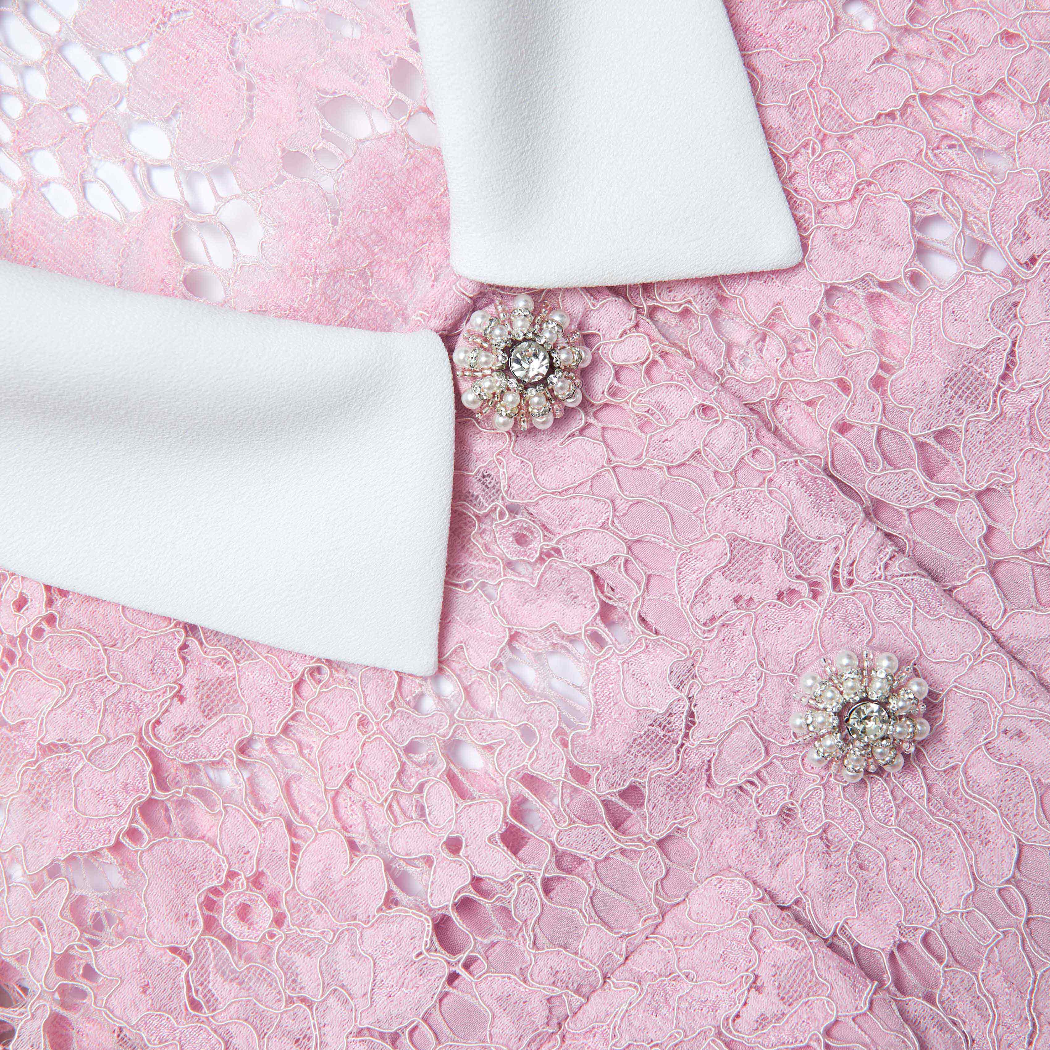 Pink Lace Contrast Collared Mini Dress - Image 5