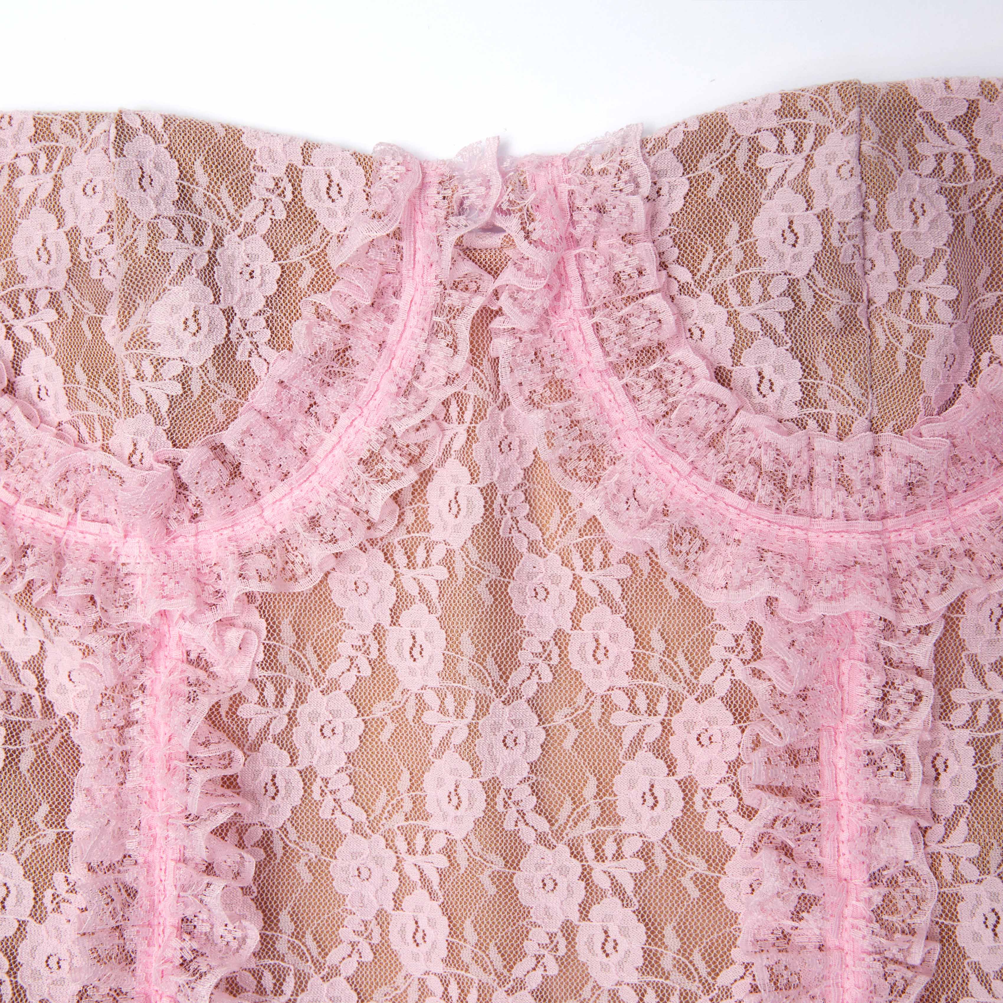 Pink Lace Ruffle Midi Dress - Image 5