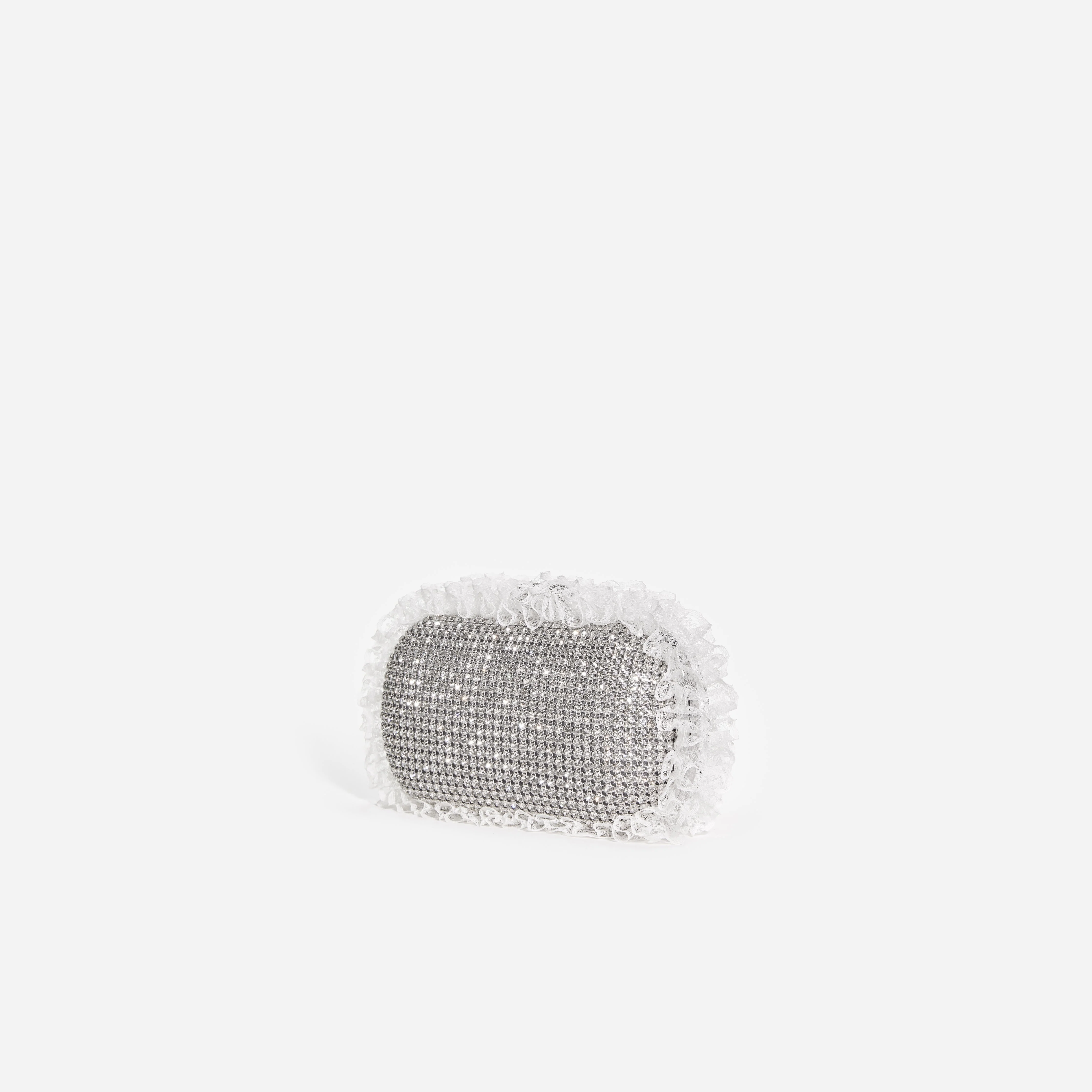 Silver Crystal Lace Detail Clutch - Image 2