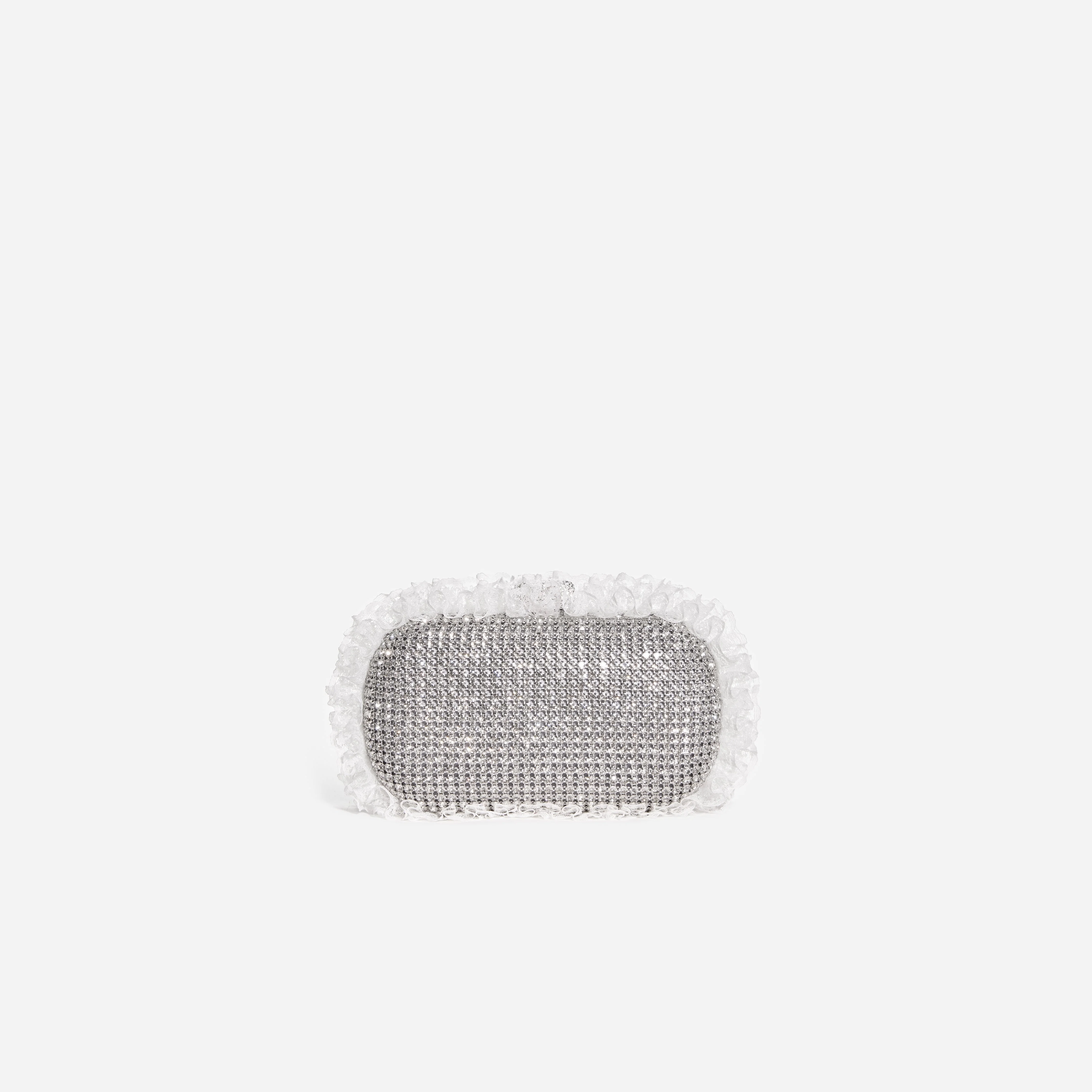 Silver Crystal Lace Detail Clutch - Image 3