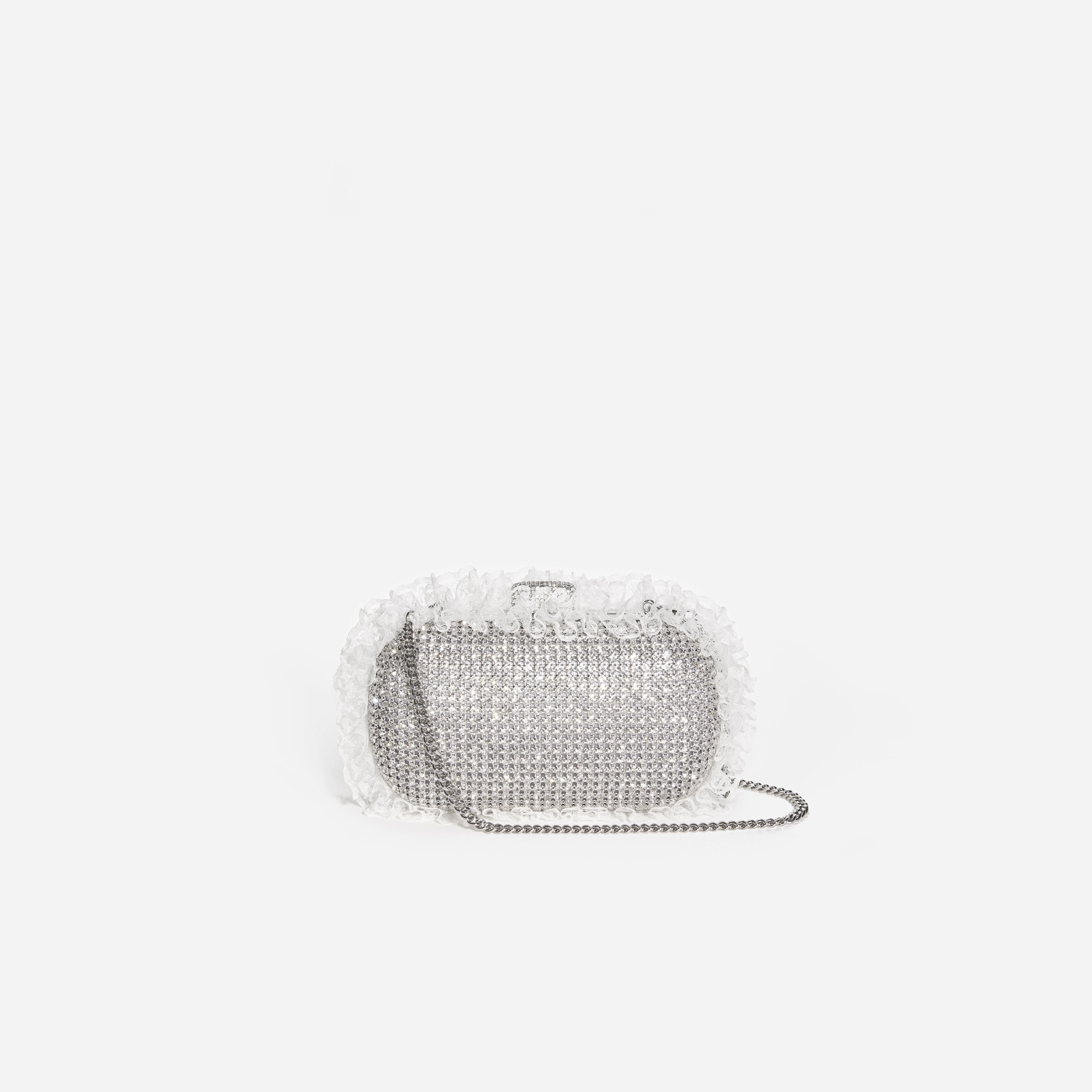 Silver Crystal Lace Detail Clutch - Image 4