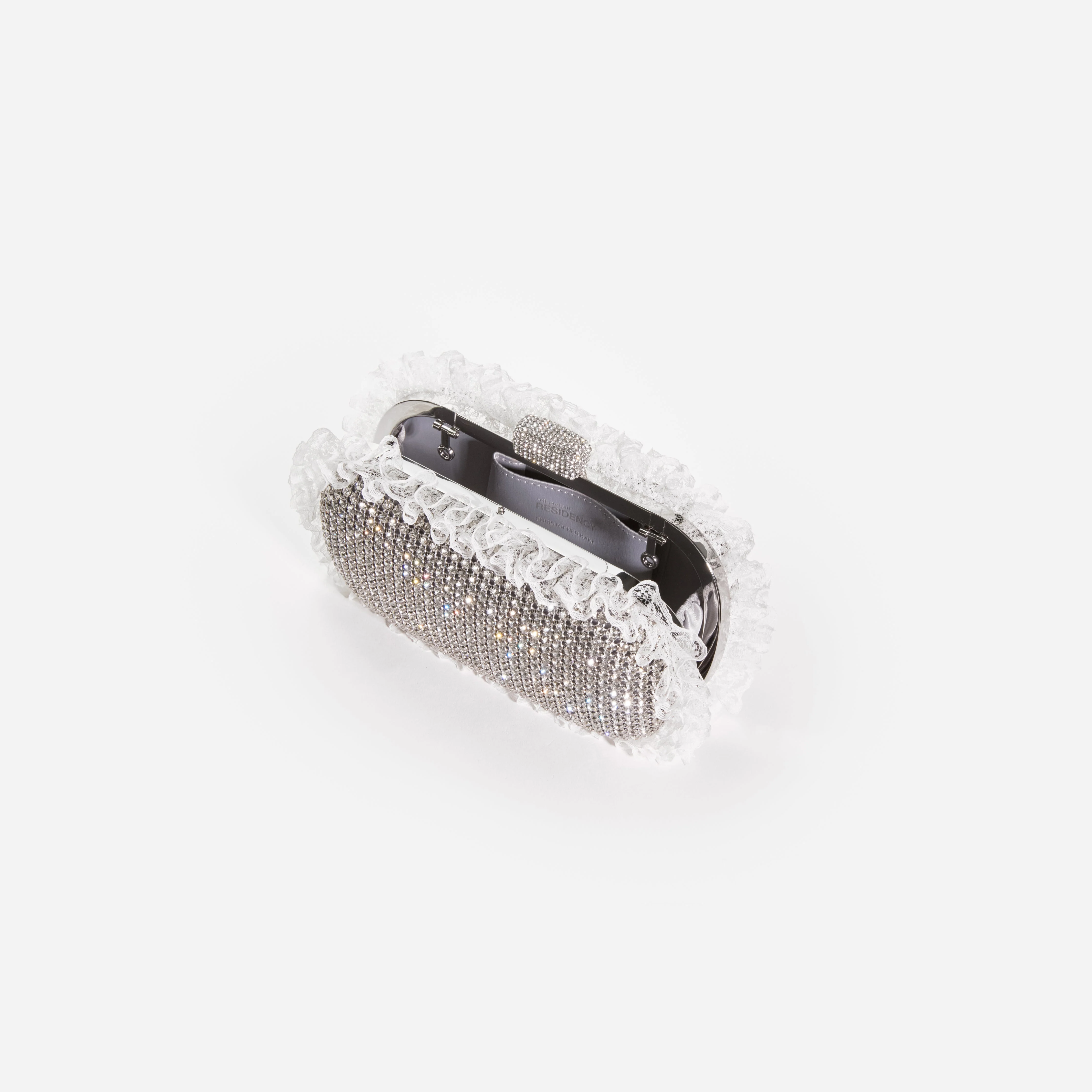 Silver Crystal Lace Detail Clutch - Image 5