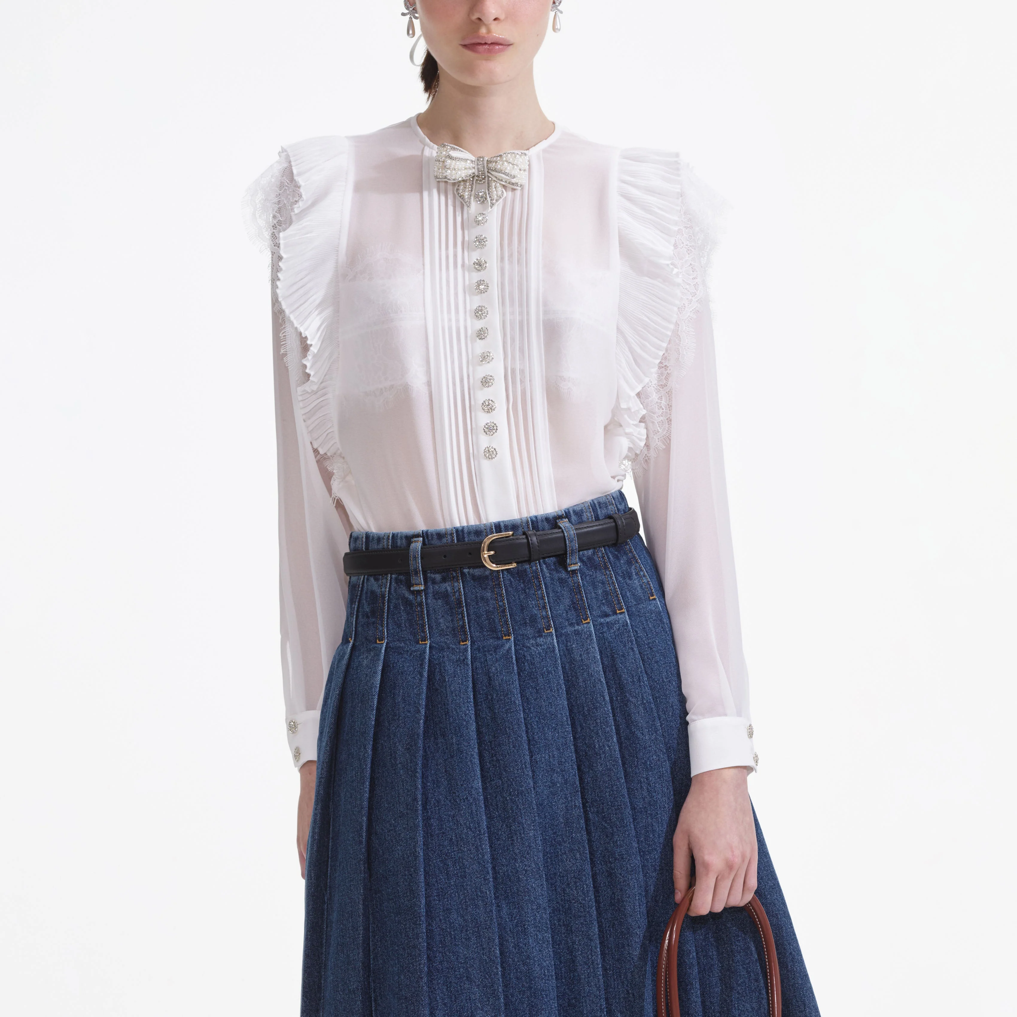 White Chiffon Ruffle Top - Image 4
