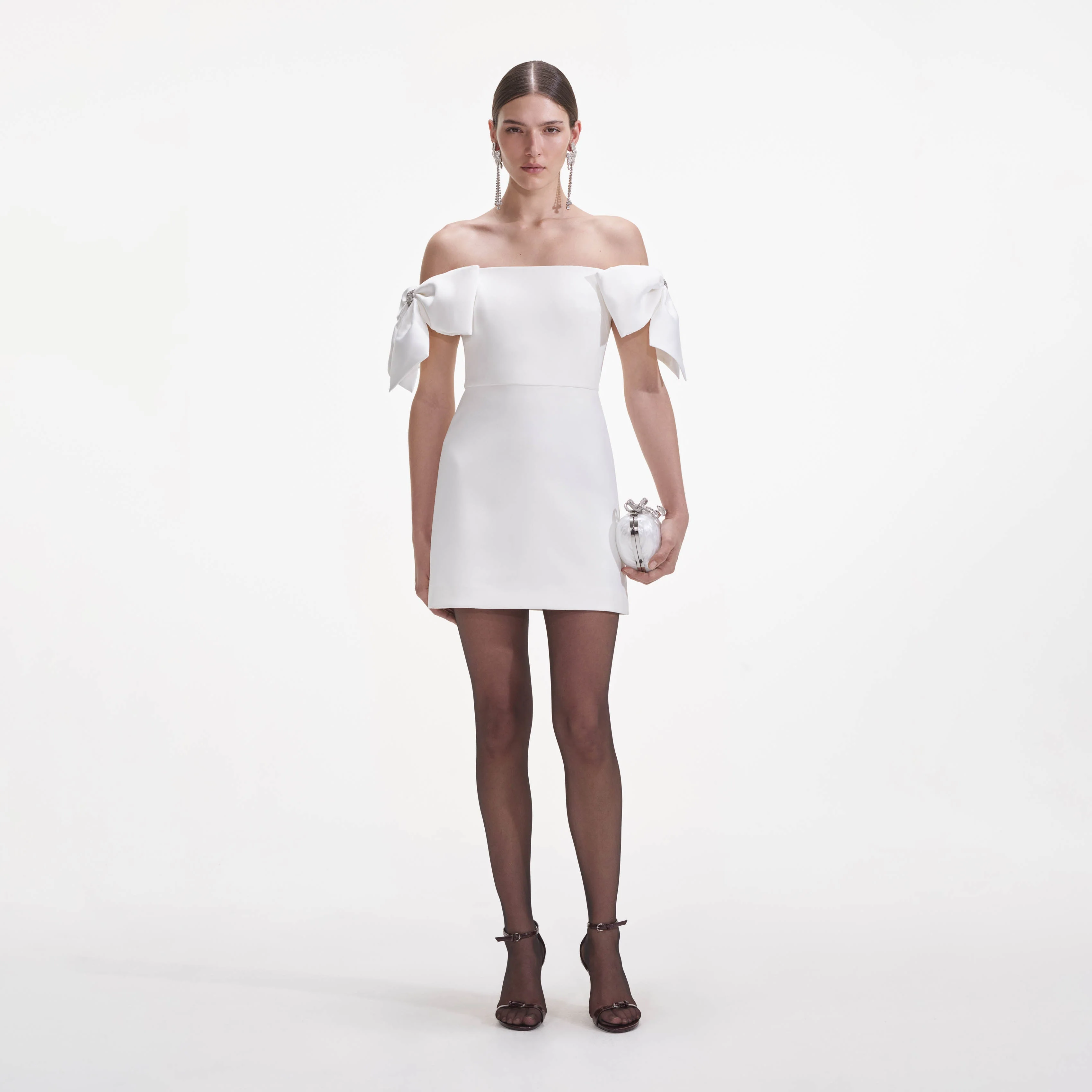 White Crepe Bow Mini Dress
