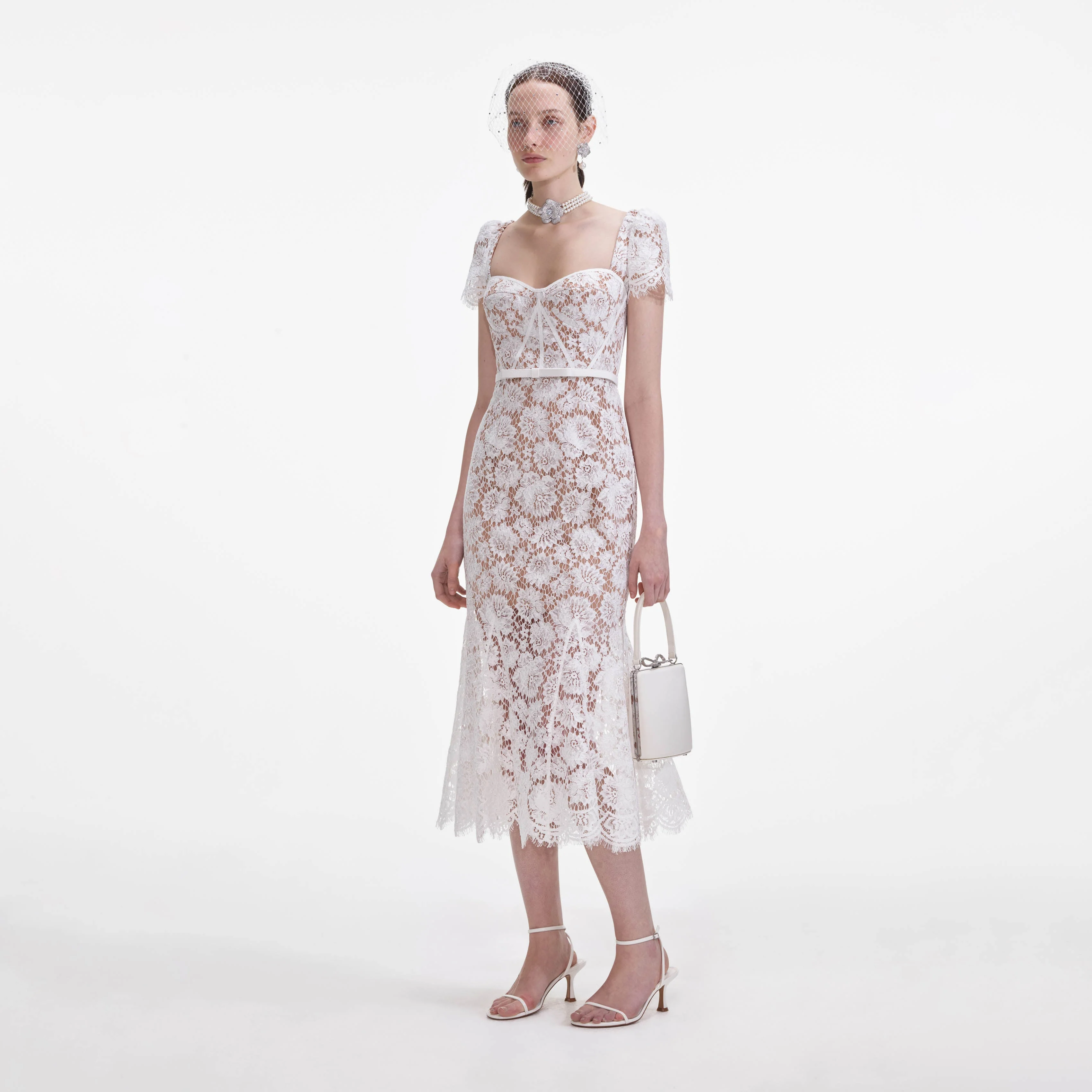 White Fine Lace Midi Dress - Image 2