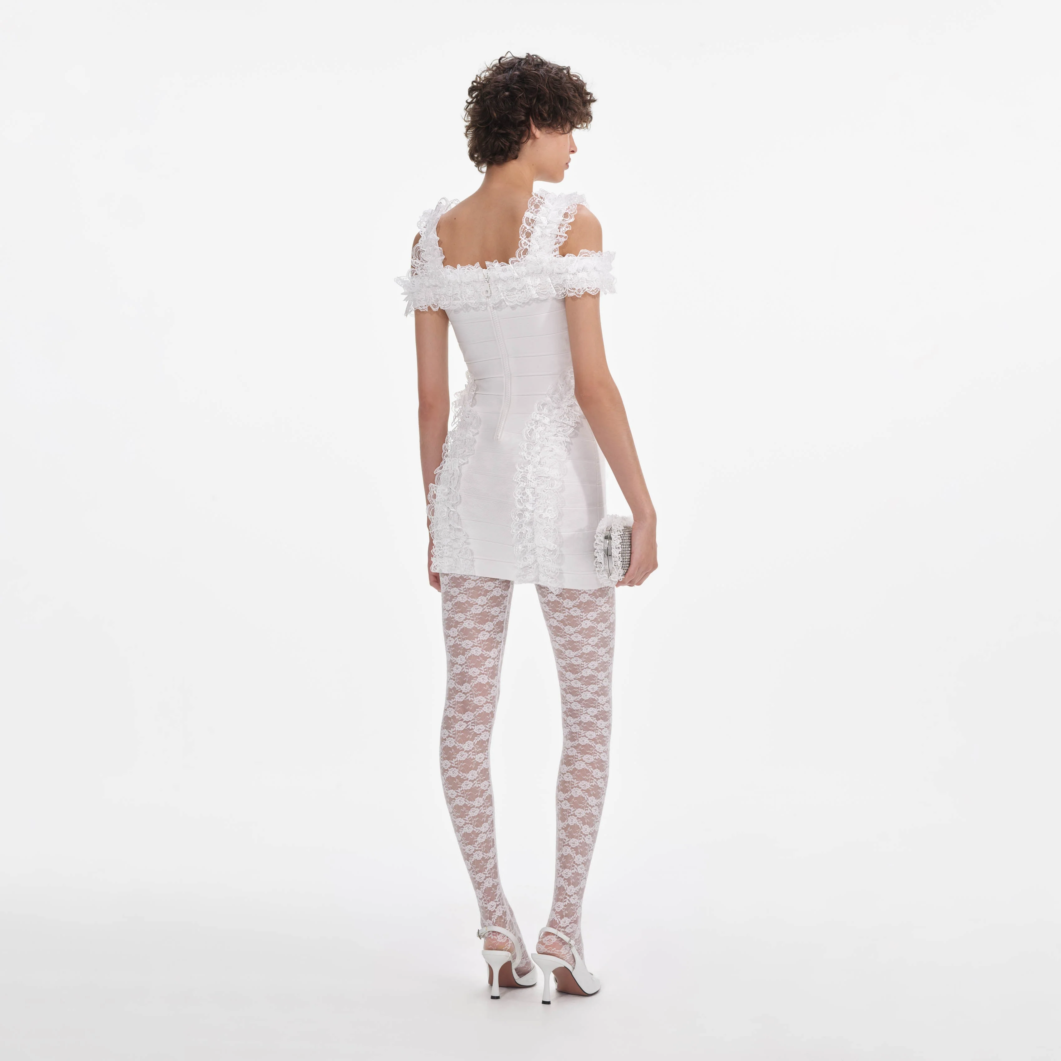White Knit Ruffle Mini Dress - Image 3