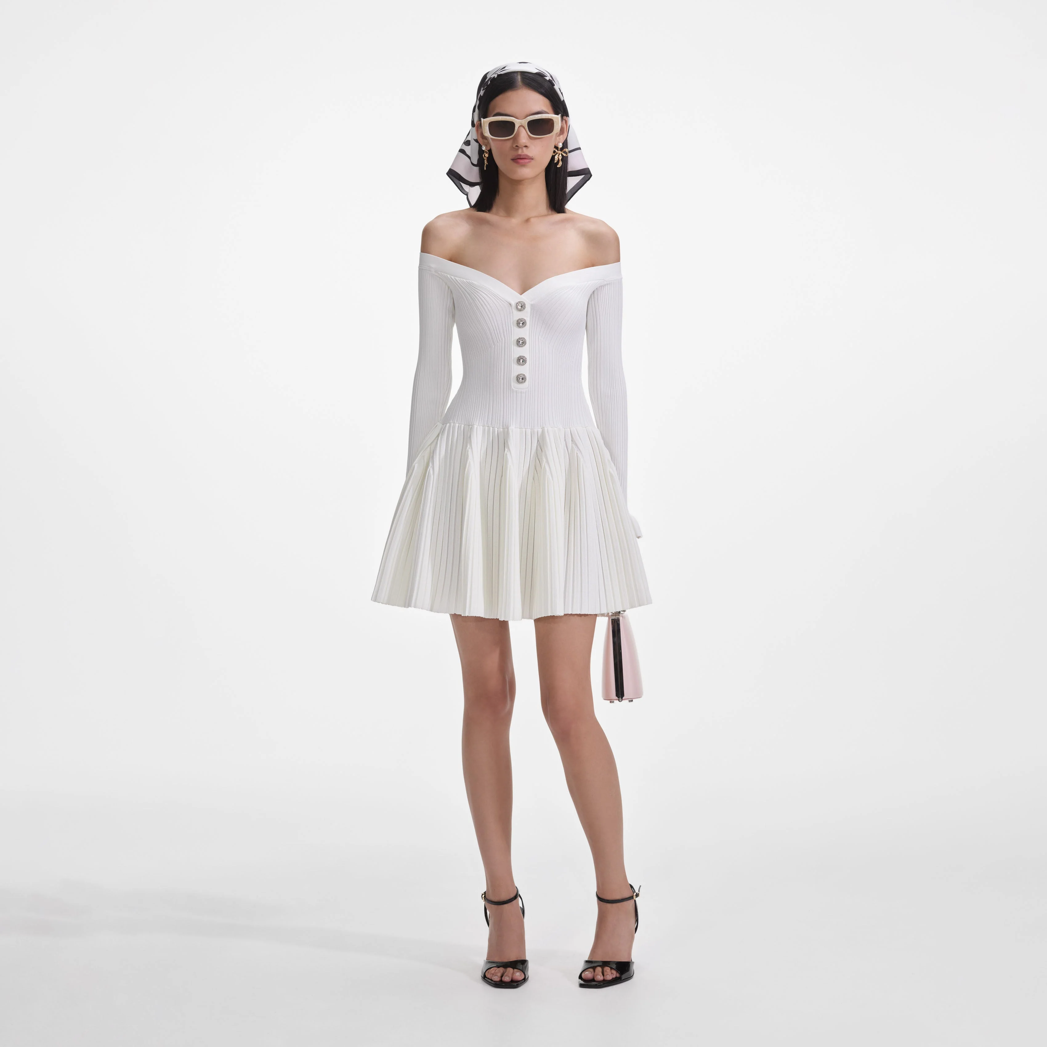 White Ribbed Knit Mini Dress