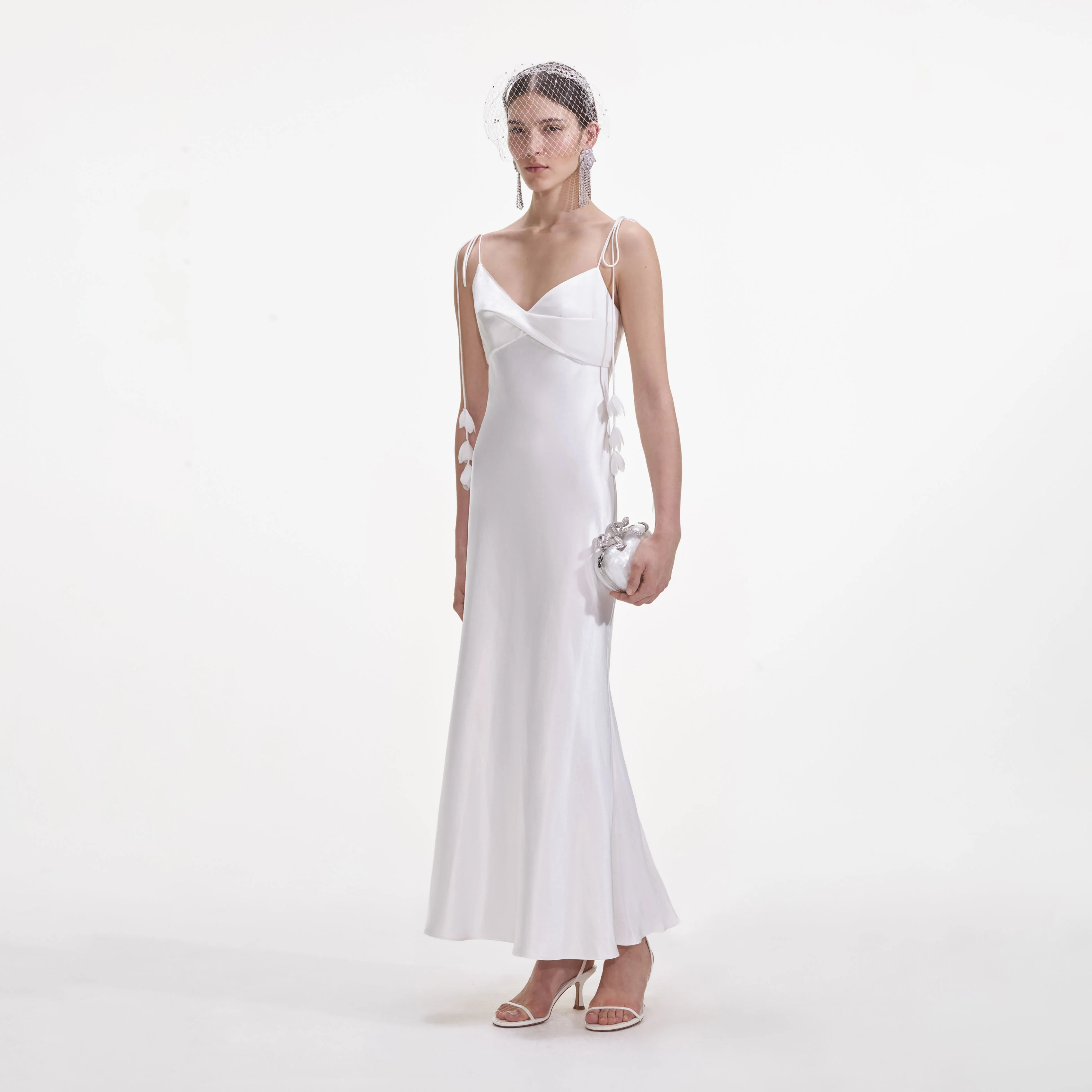 White Satin Flower Midi Dress - Image 2