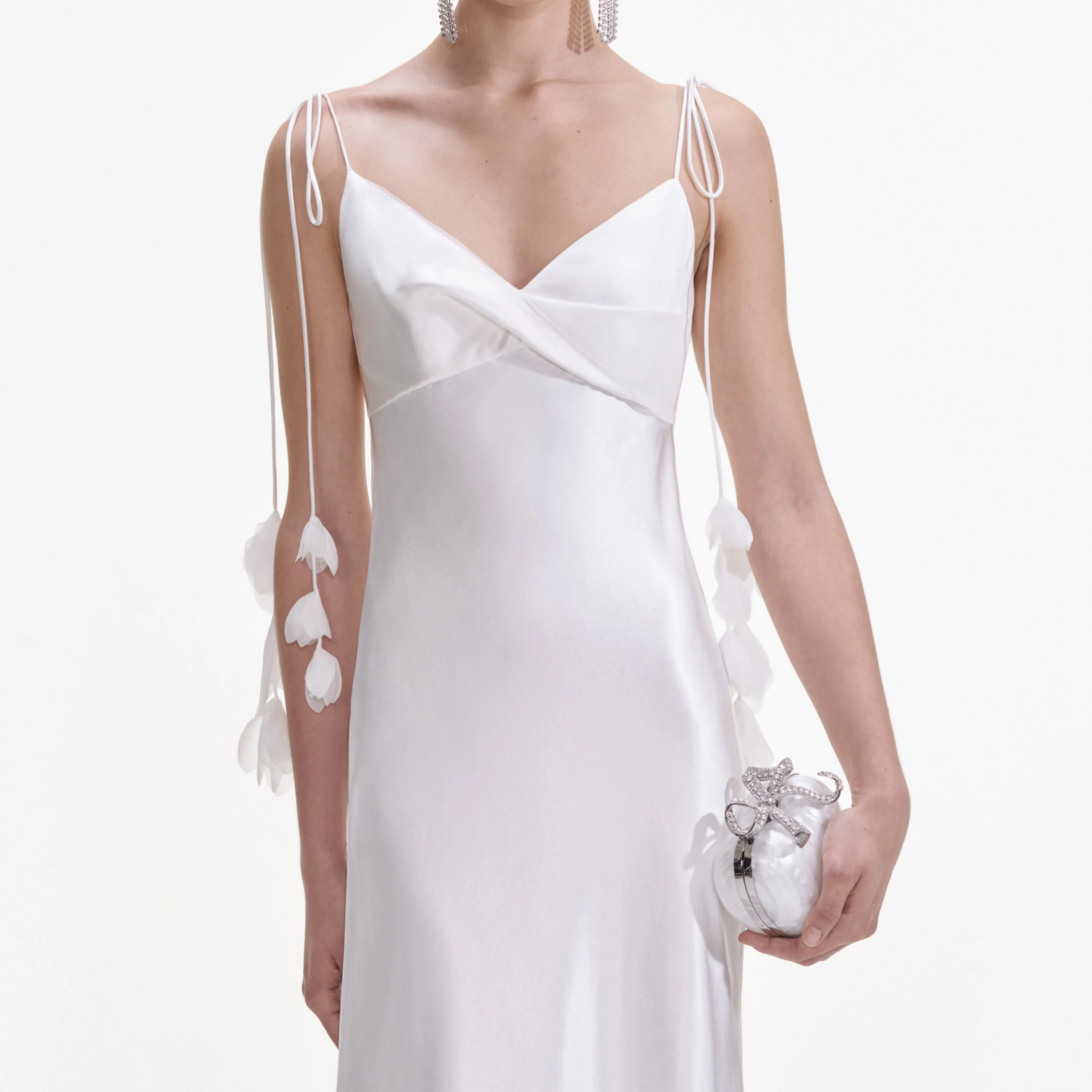 White Satin Flower Midi Dress - Image 4