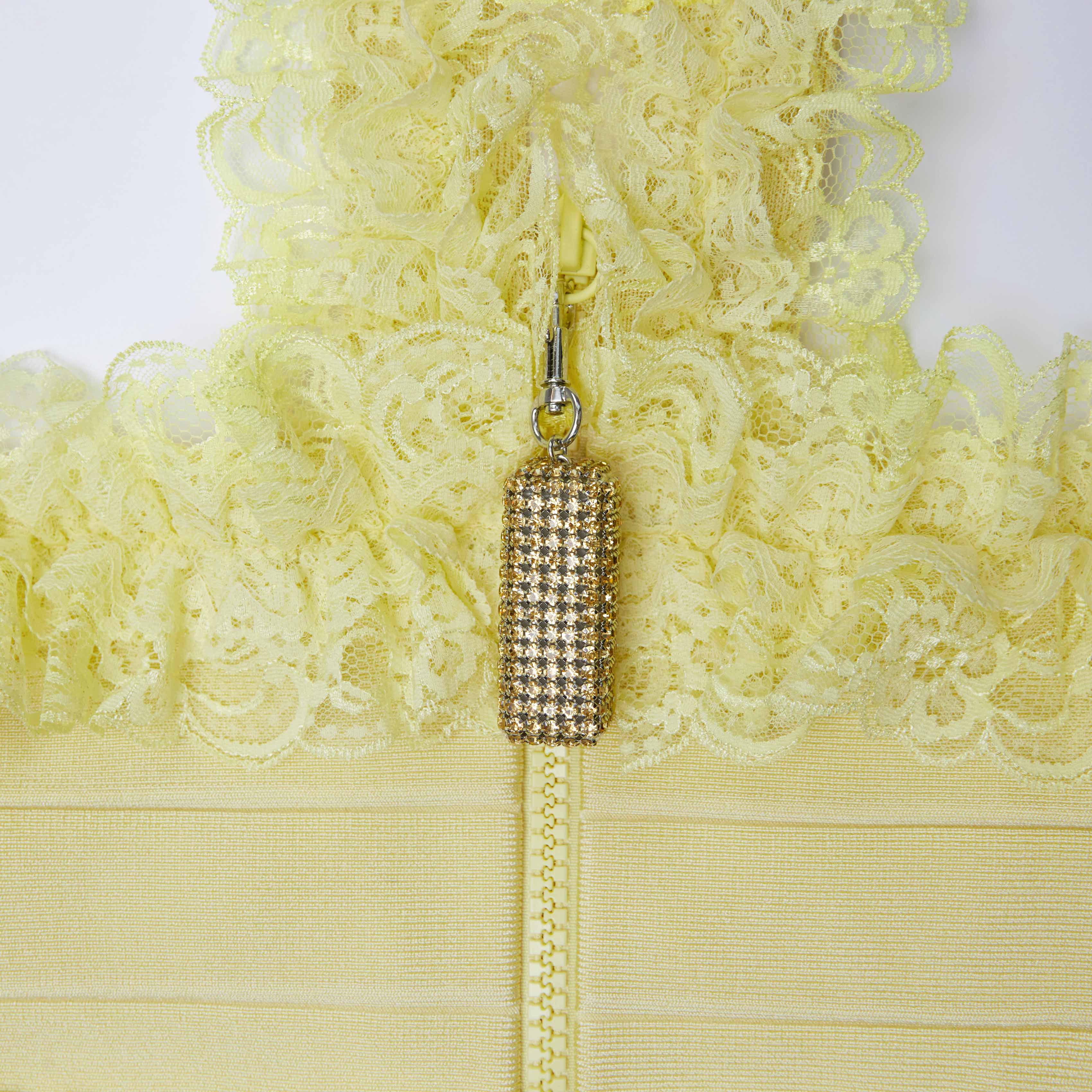 Yellow Knit Zip Ruffle Mini Dress - Image 5