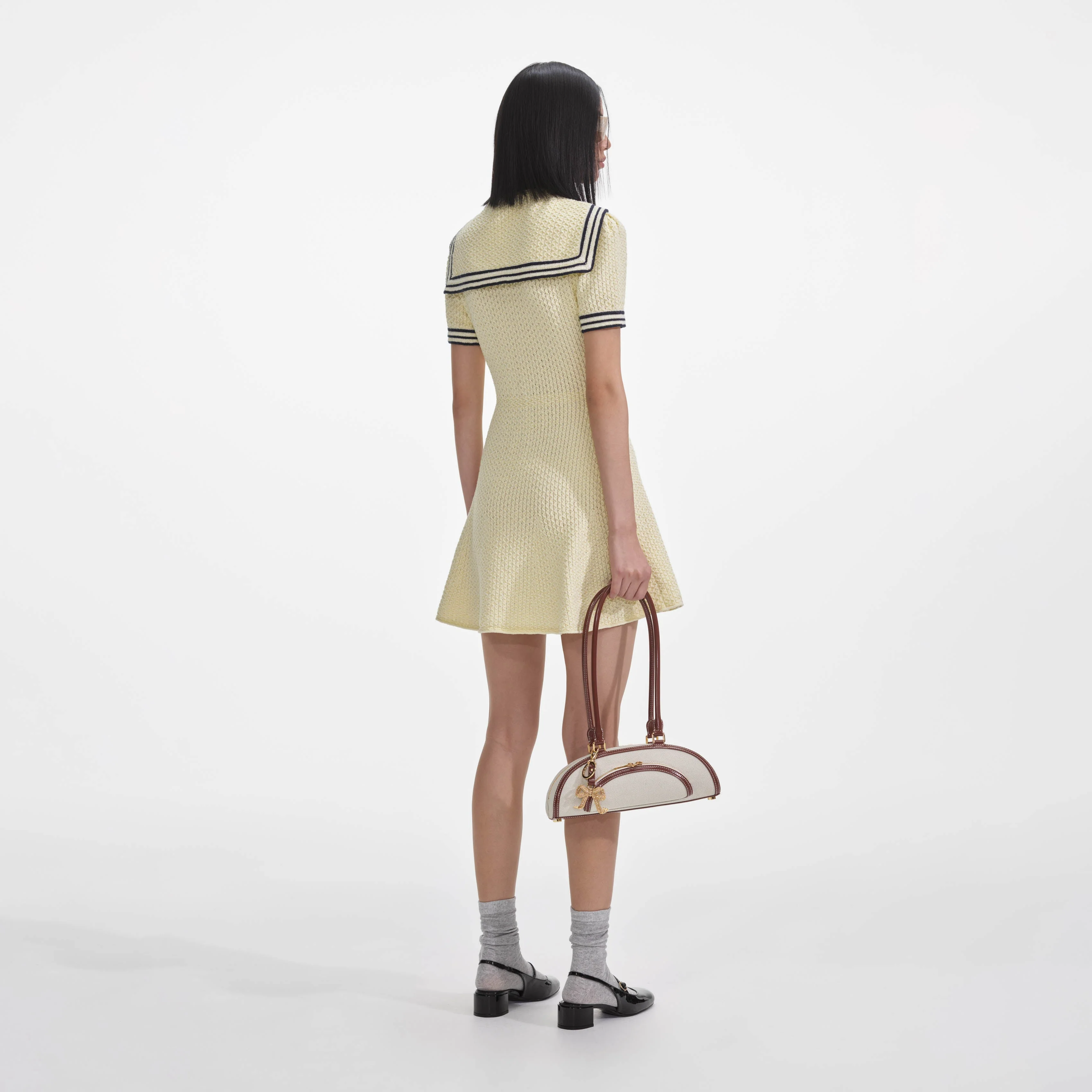 Yellow Textured Knit Mini Dress - Image 3