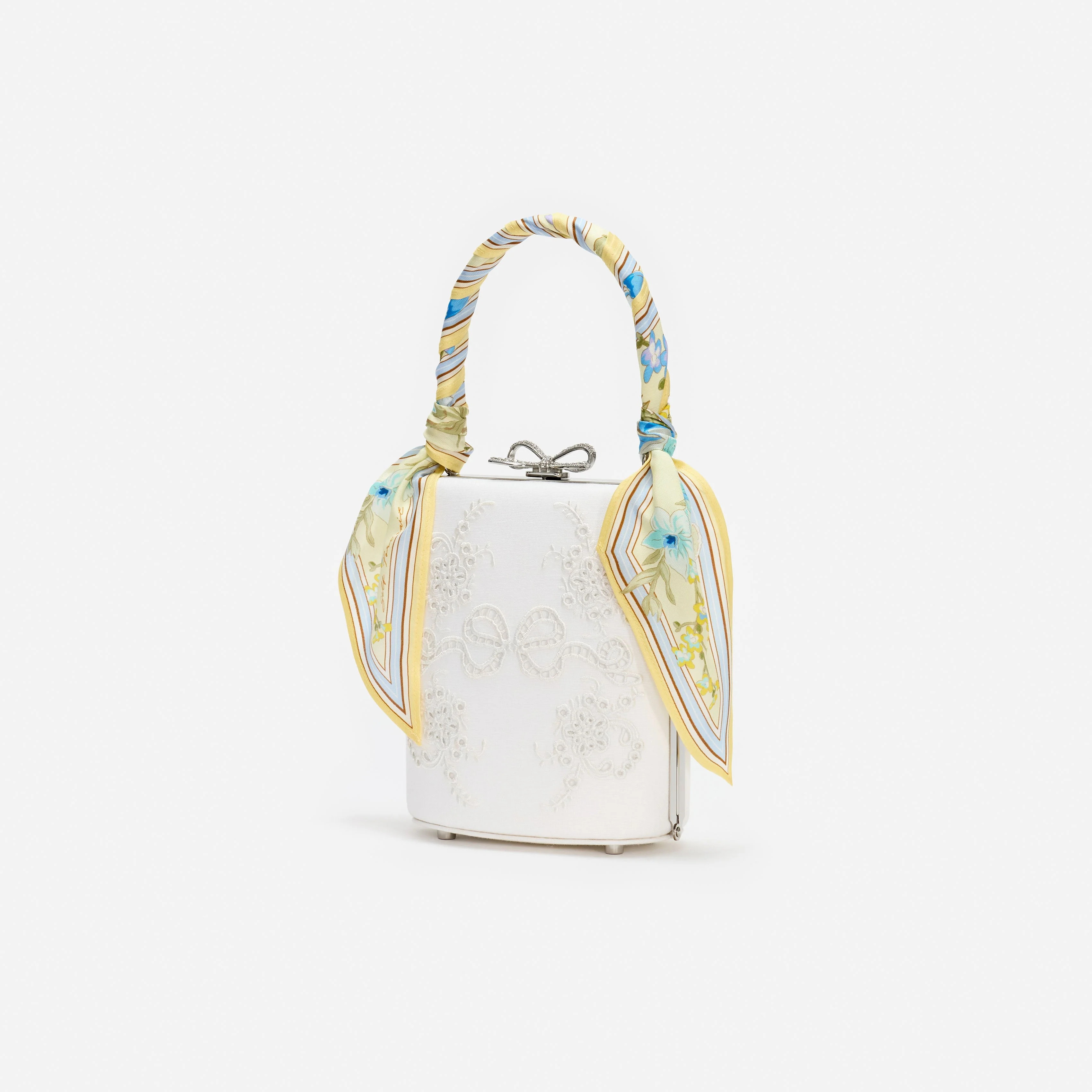 Cream Linen Yellow Floral Mini Bow Bag - Image 2