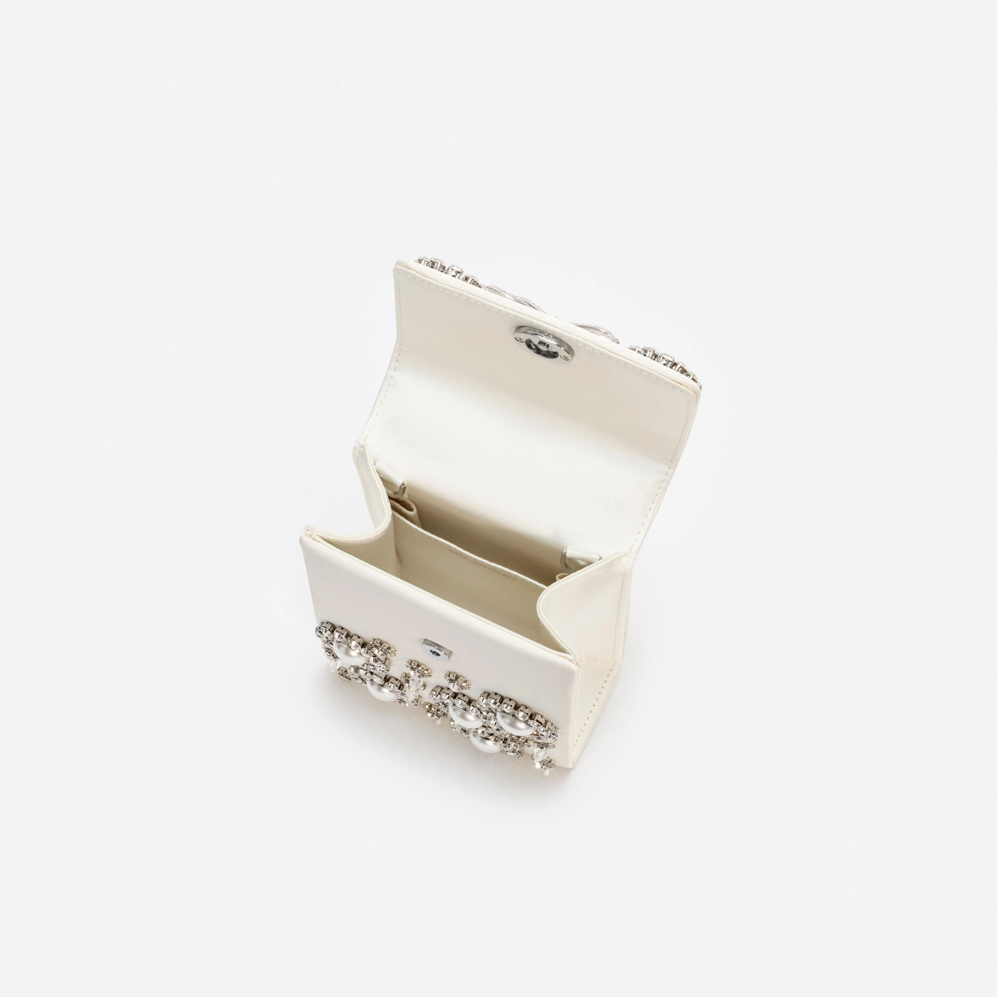 Cream Satin Crystal Mini Bow Bag - Image 5