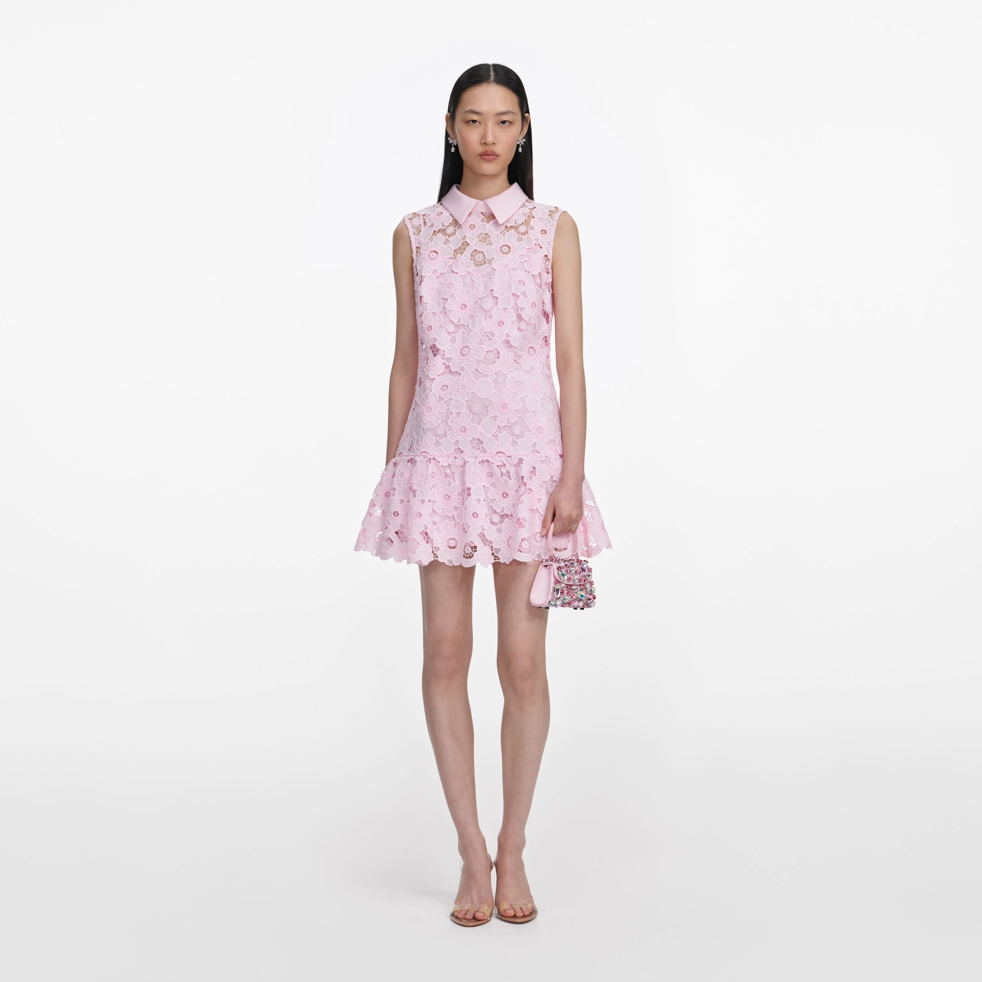 Pink Lace Collared Mini Dress