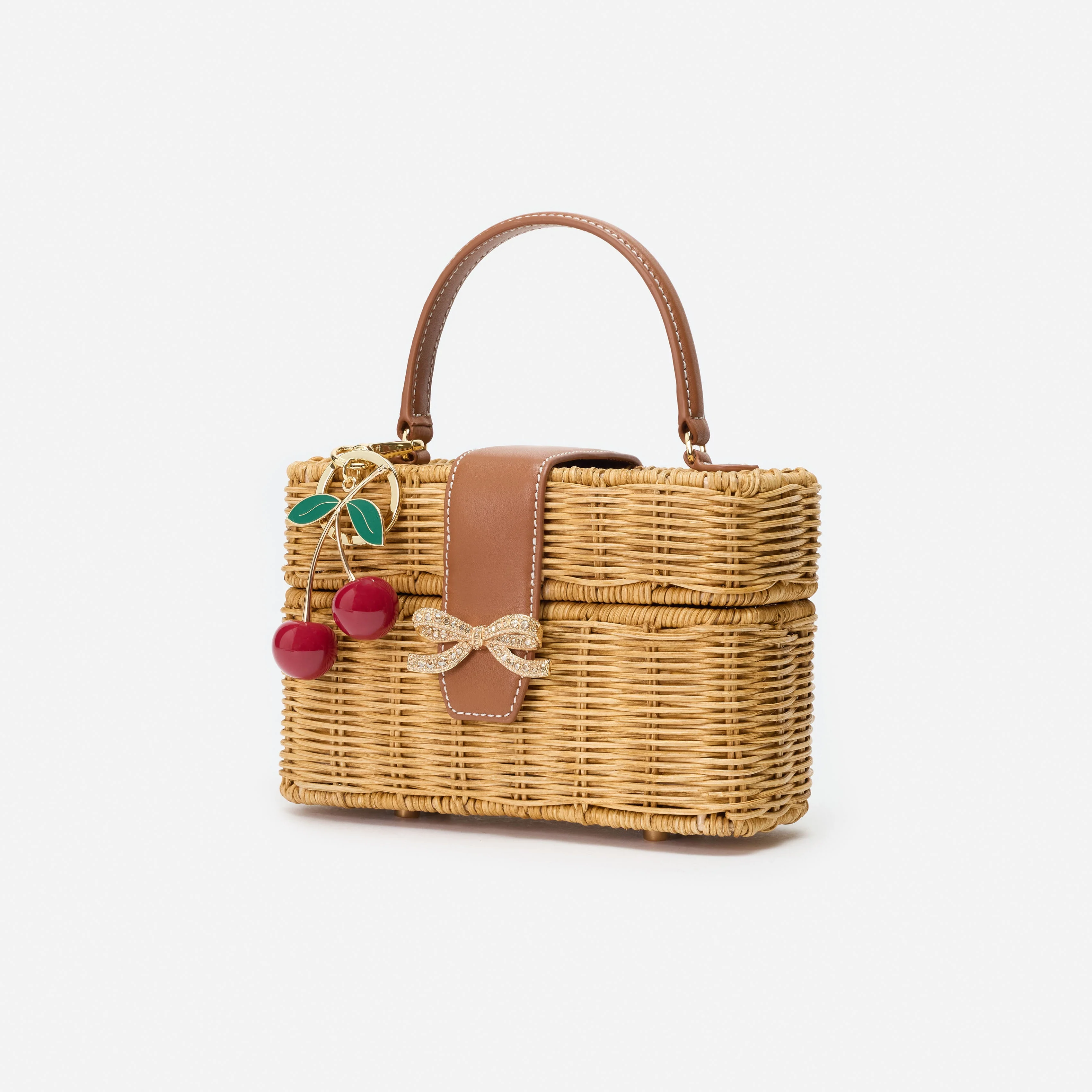 Rattan Cherry Charm Mini Basket Bag - Image 2