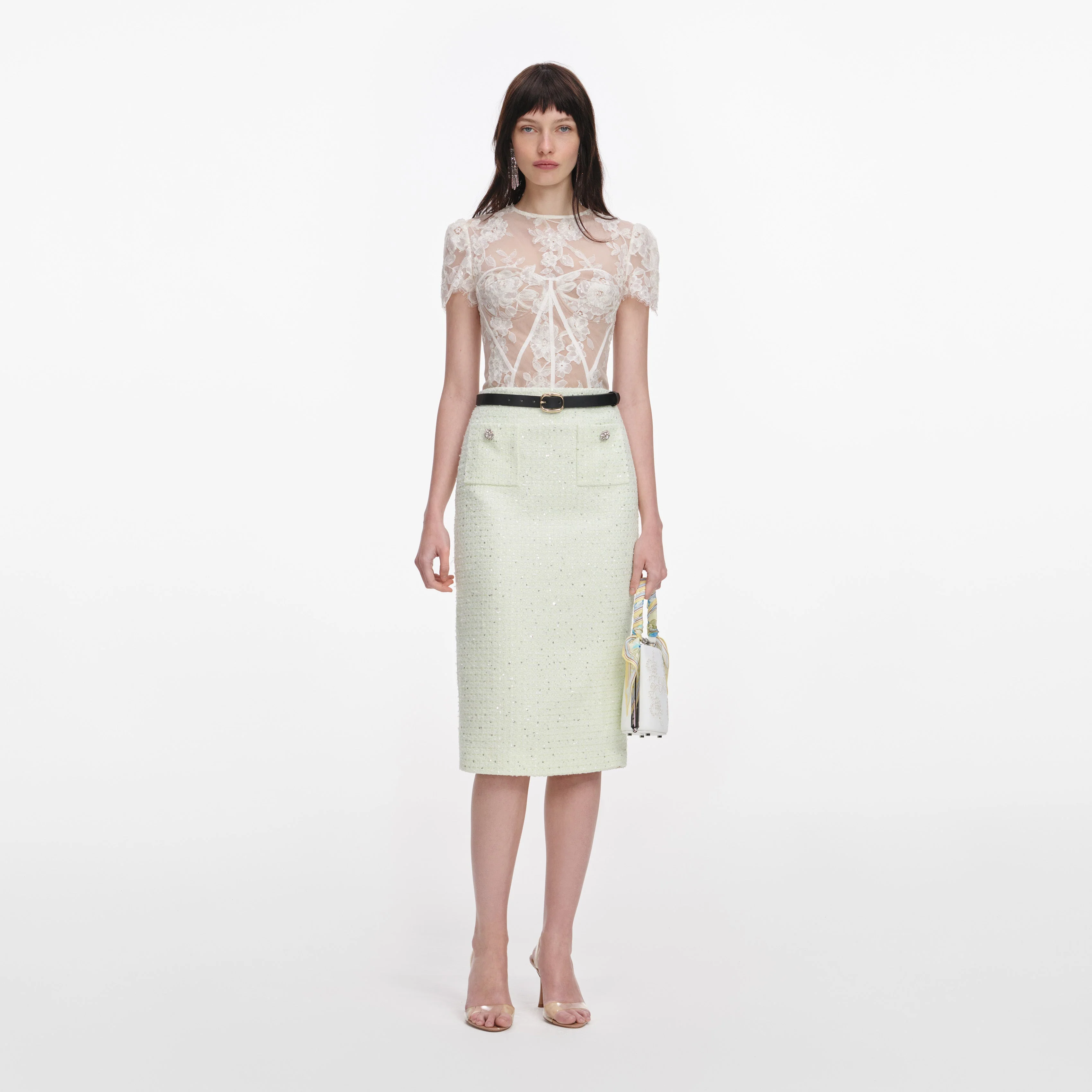 White Sequin Lace Top