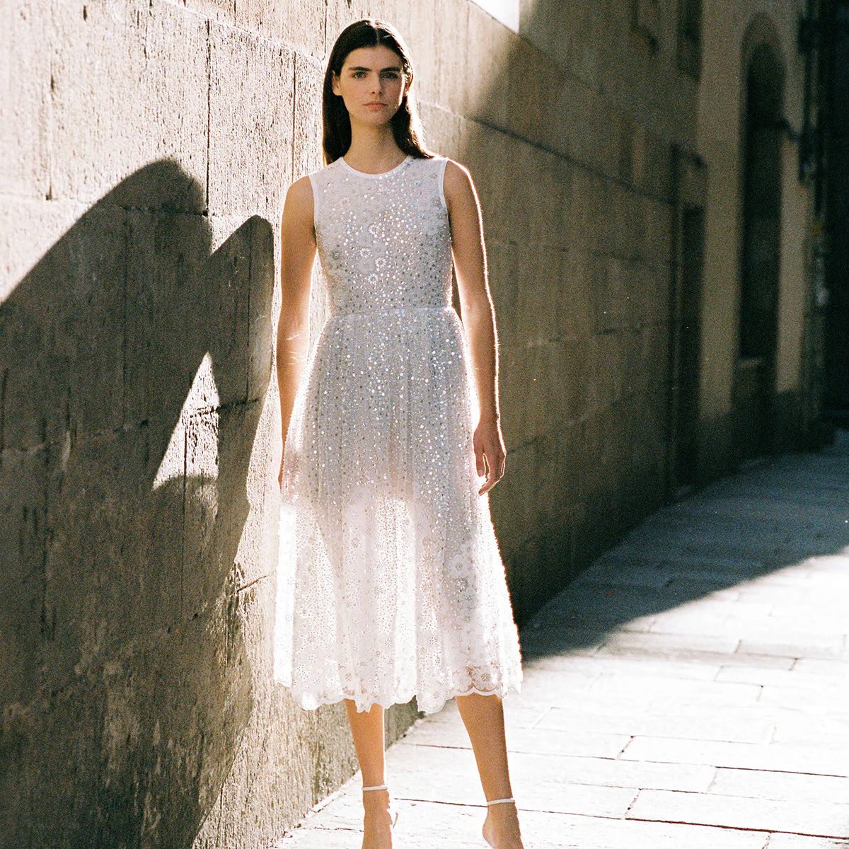 White Beaded Sequin Midi Dress - Image 3