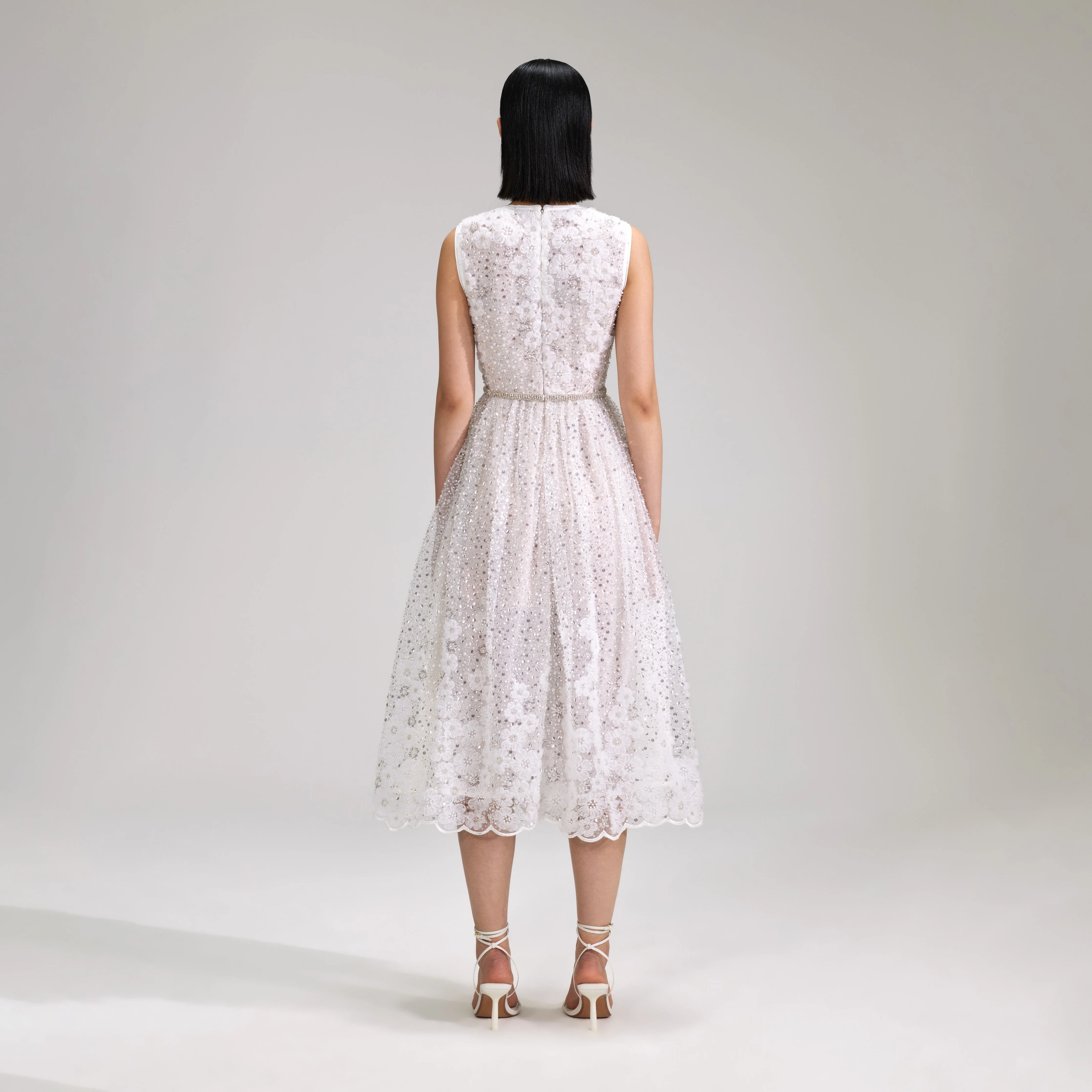 White Beaded Sequin Midi Dress - Image 4