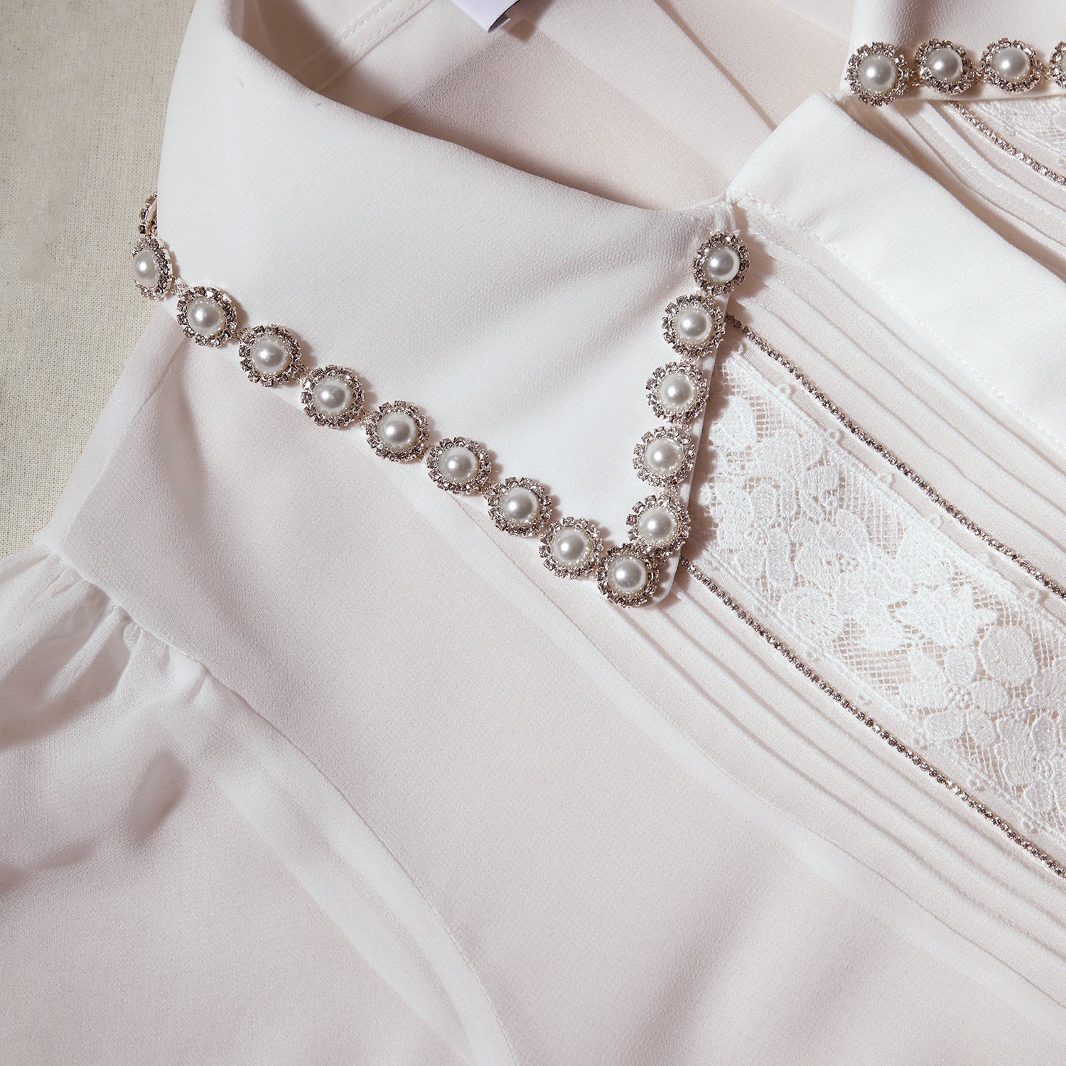 White Chiffon Rhinestone Detail Top - Image 4
