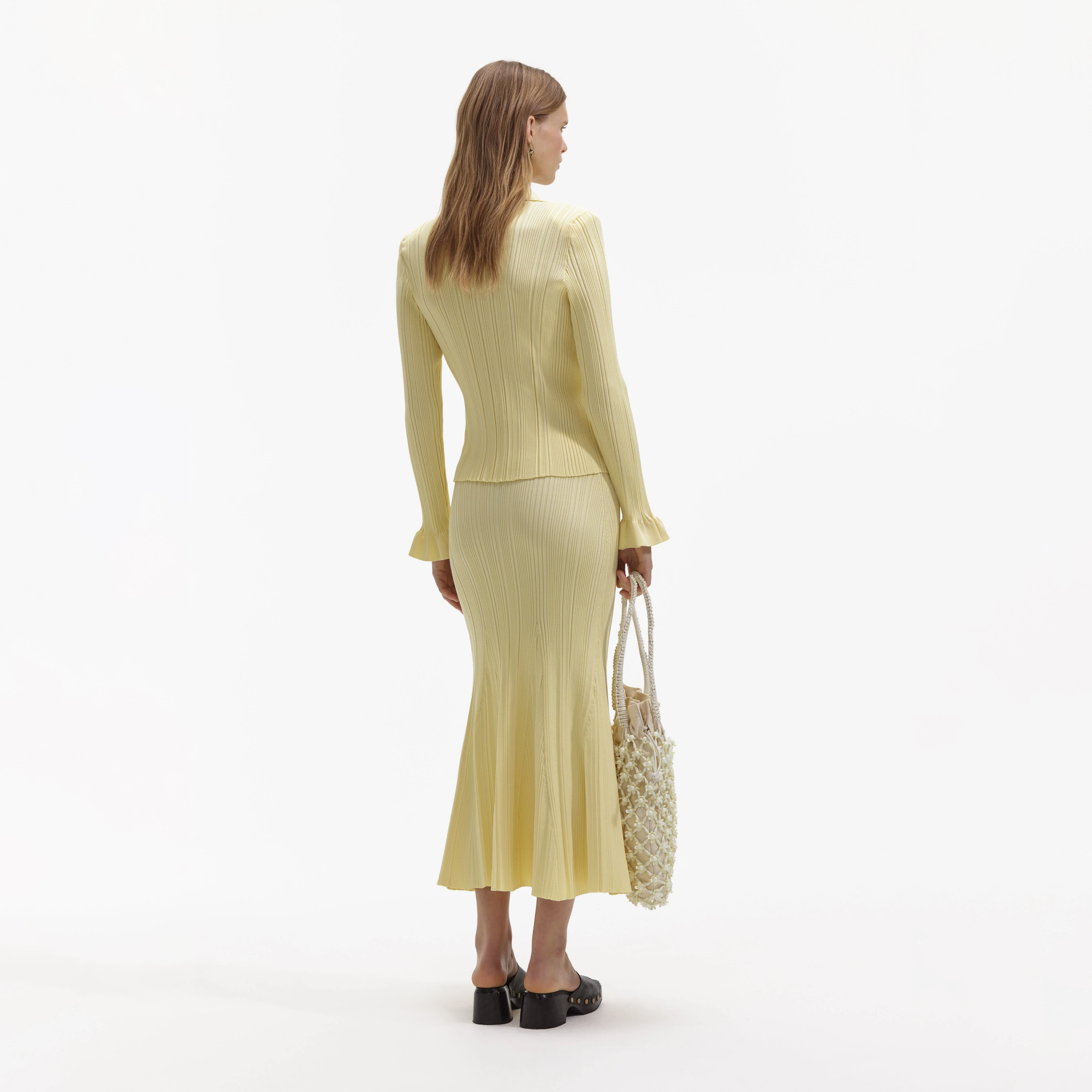 Yellow Ribbed Viscose Knit Skirt - Image 3